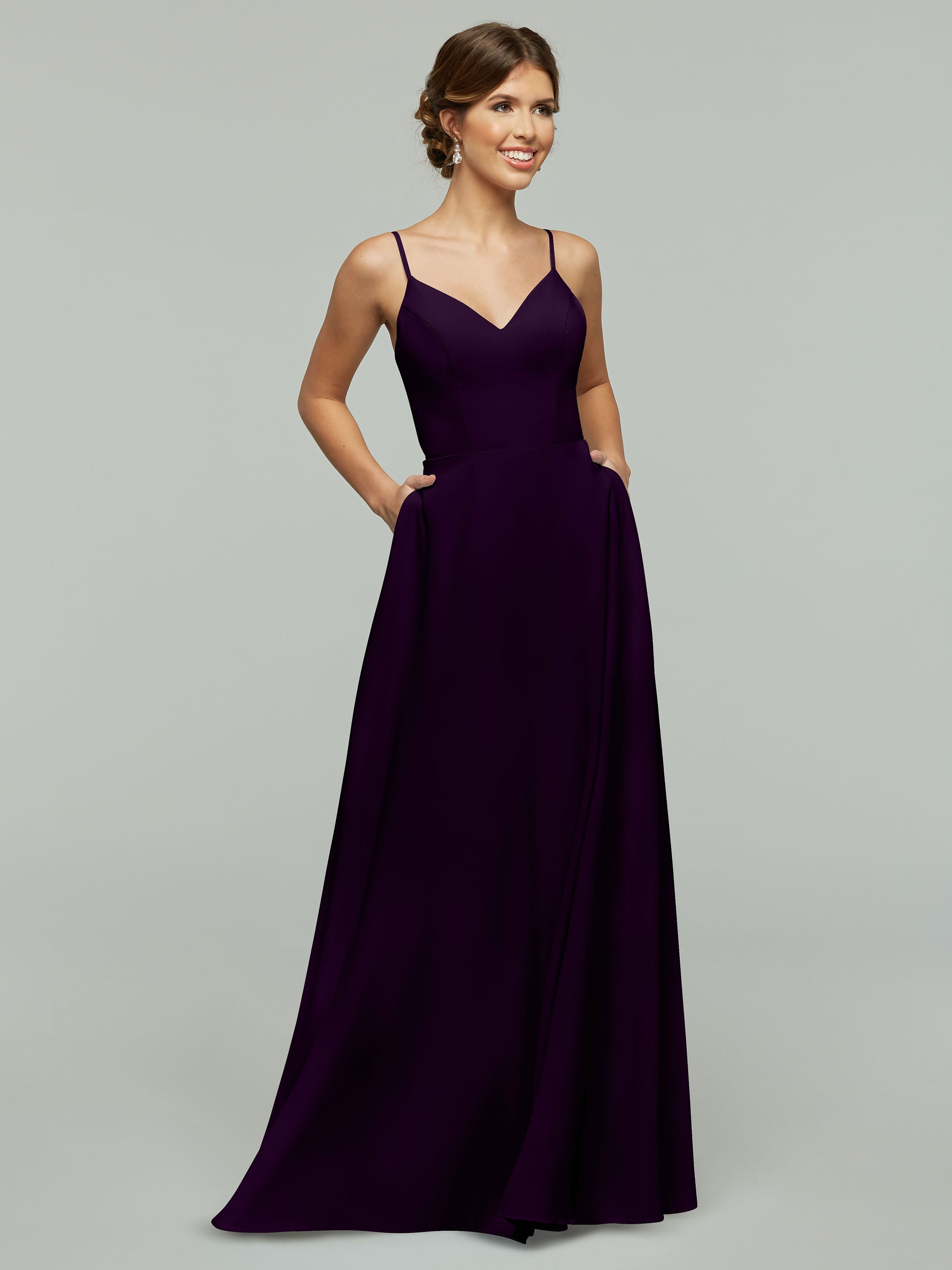 Elegant 83012 Flowy Stretch Chiffon A-Line Bridesmaid Dress with V-Neck - Perfect for Weddings, Parties & Formal Events