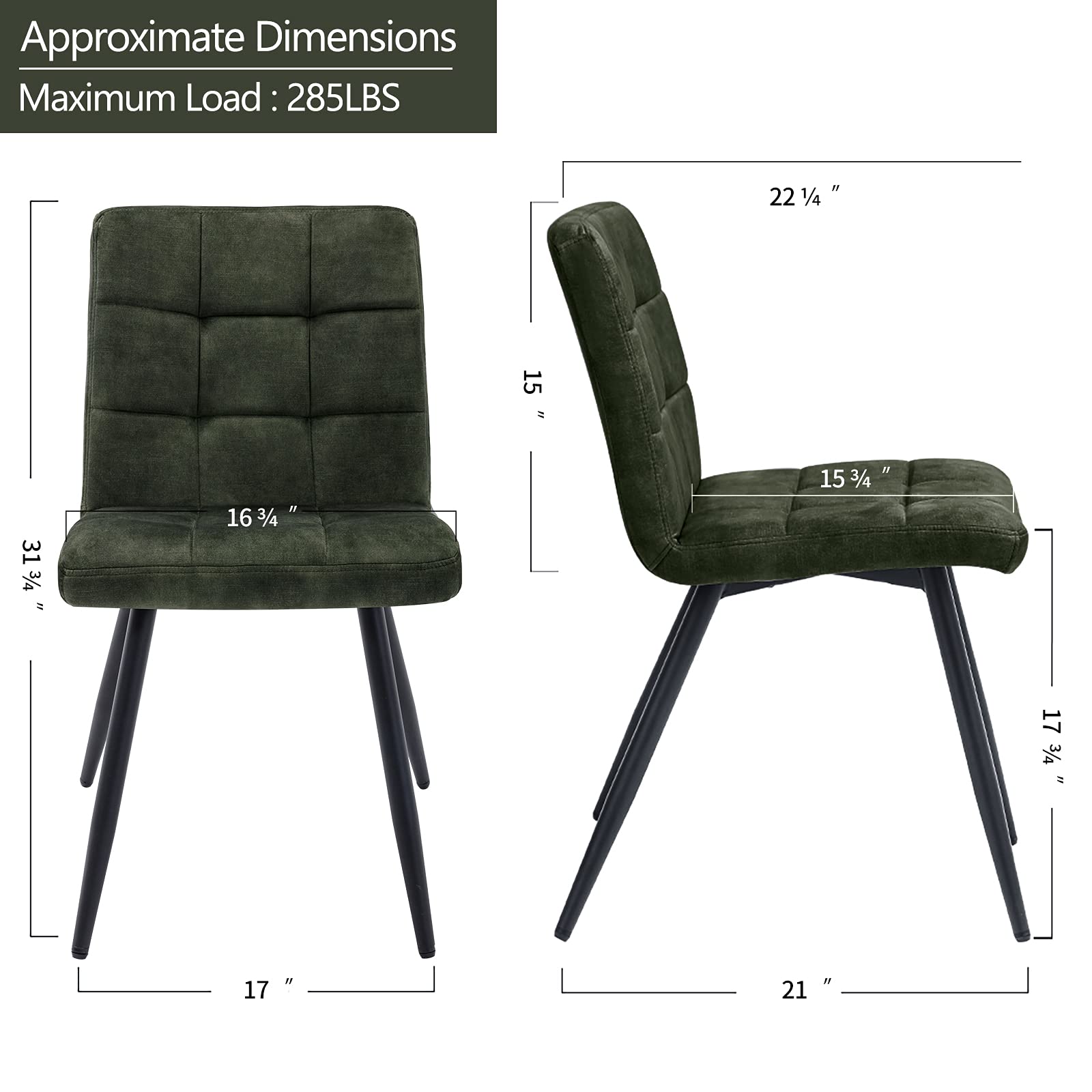 DUHOME Velvet Dining Chairs Set of 4 - Mid Century Modern Upholstered Side Chairs for Kitchen, Living Room, Bedroom & Vanity - Comfortable Accent Chairs in Emerald Green for Dining, Reading & Relaxing