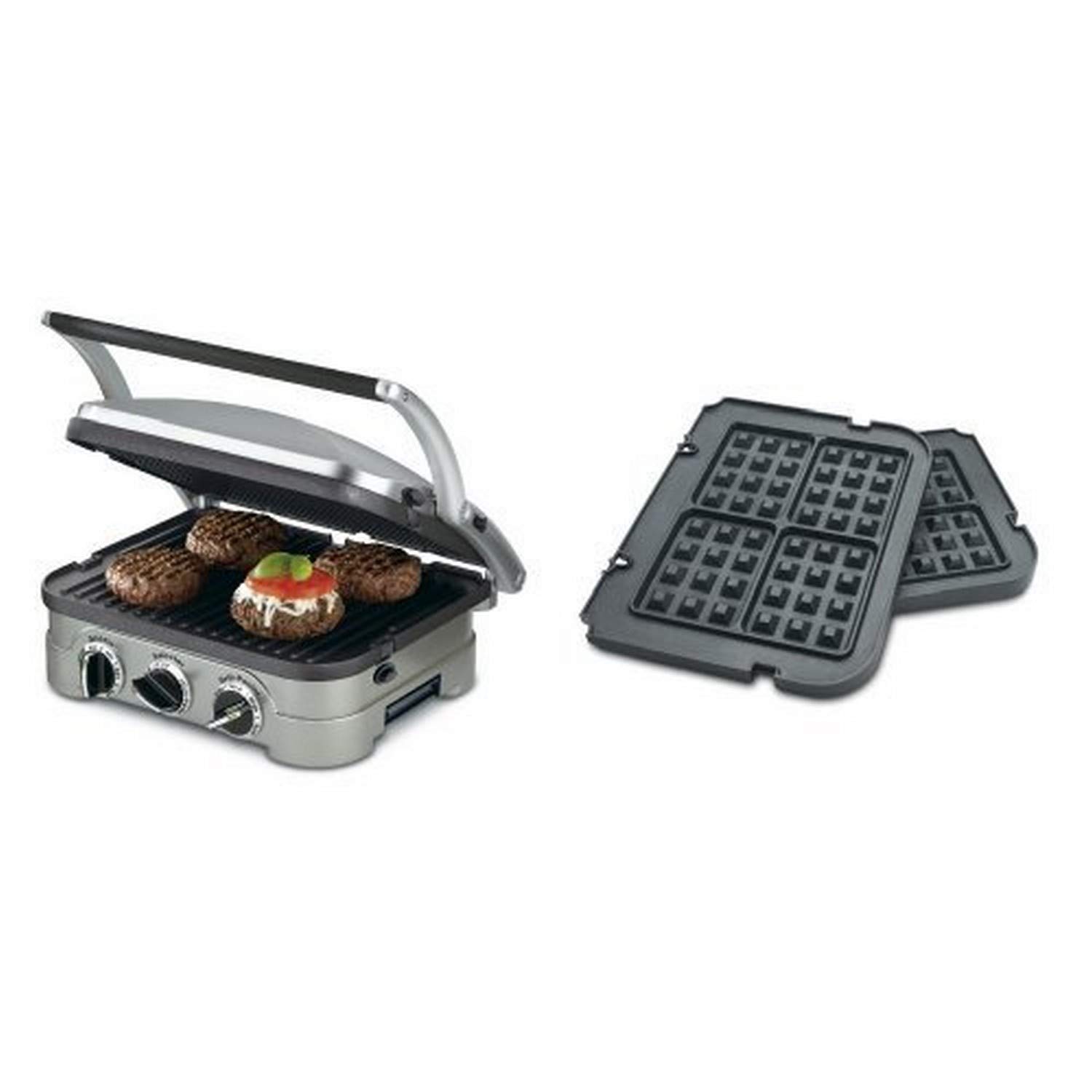 Cuisinart GR-4N 5-in-1 Griddle Grill with Waffle Plates - Silver Griddler with Black Dials for Pancakes, Sandwiches & Breakfast Cooking - Perfect for Home Kitchen & Small Family Gatherings