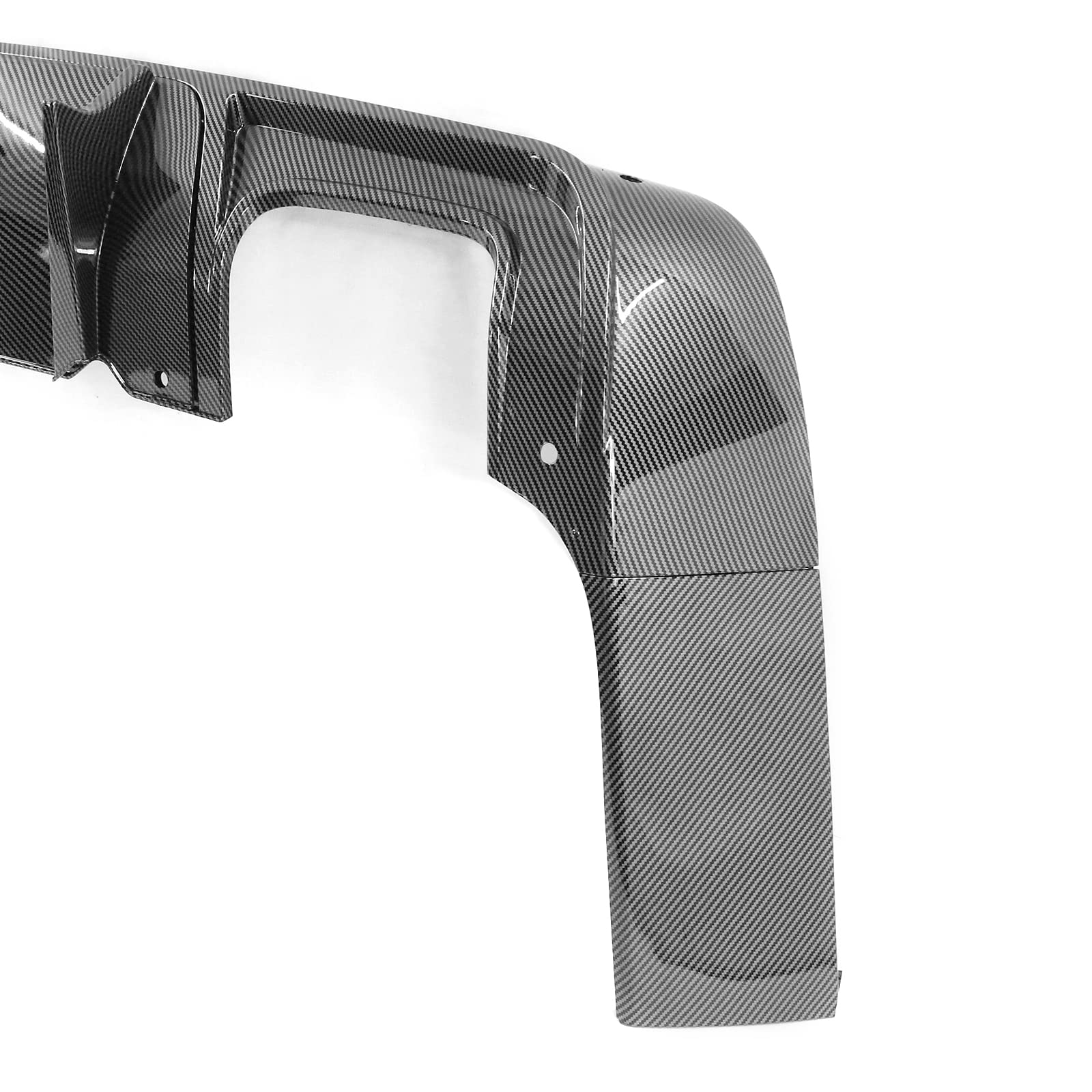 IKON MOTORSPORTS V4 Style Carbon Fiber Print Rear Diffuser for 2015-2023 Dodge Challenger | PP Bumper Lip Spoiler with Shark Fins | Aggressive Styling Upgrade for Street Racing & Car Shows