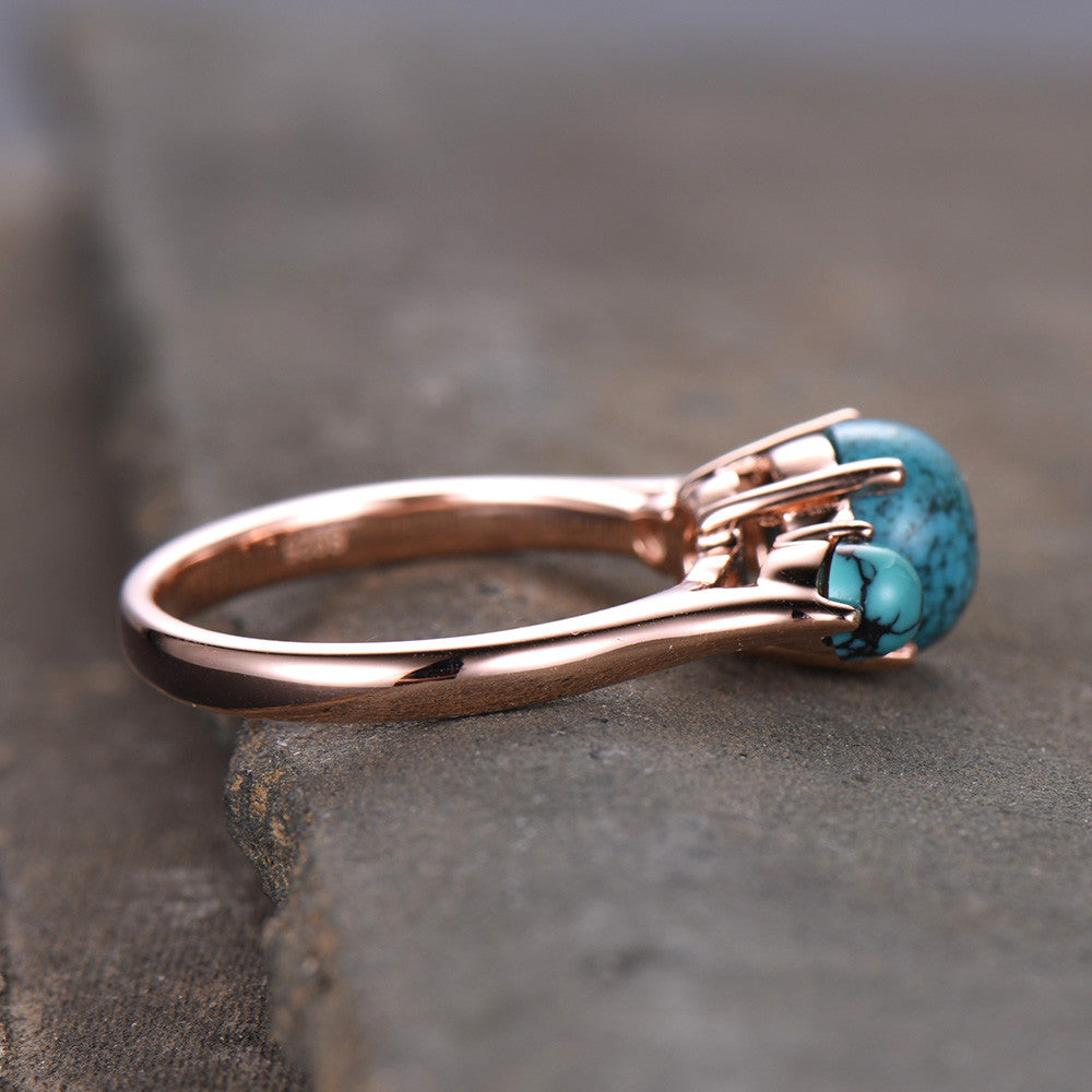Three Stone Turquoise Engagement Ring - Elegant & Simple Design for Women | Perfect for Proposals, Weddings & Anniversaries