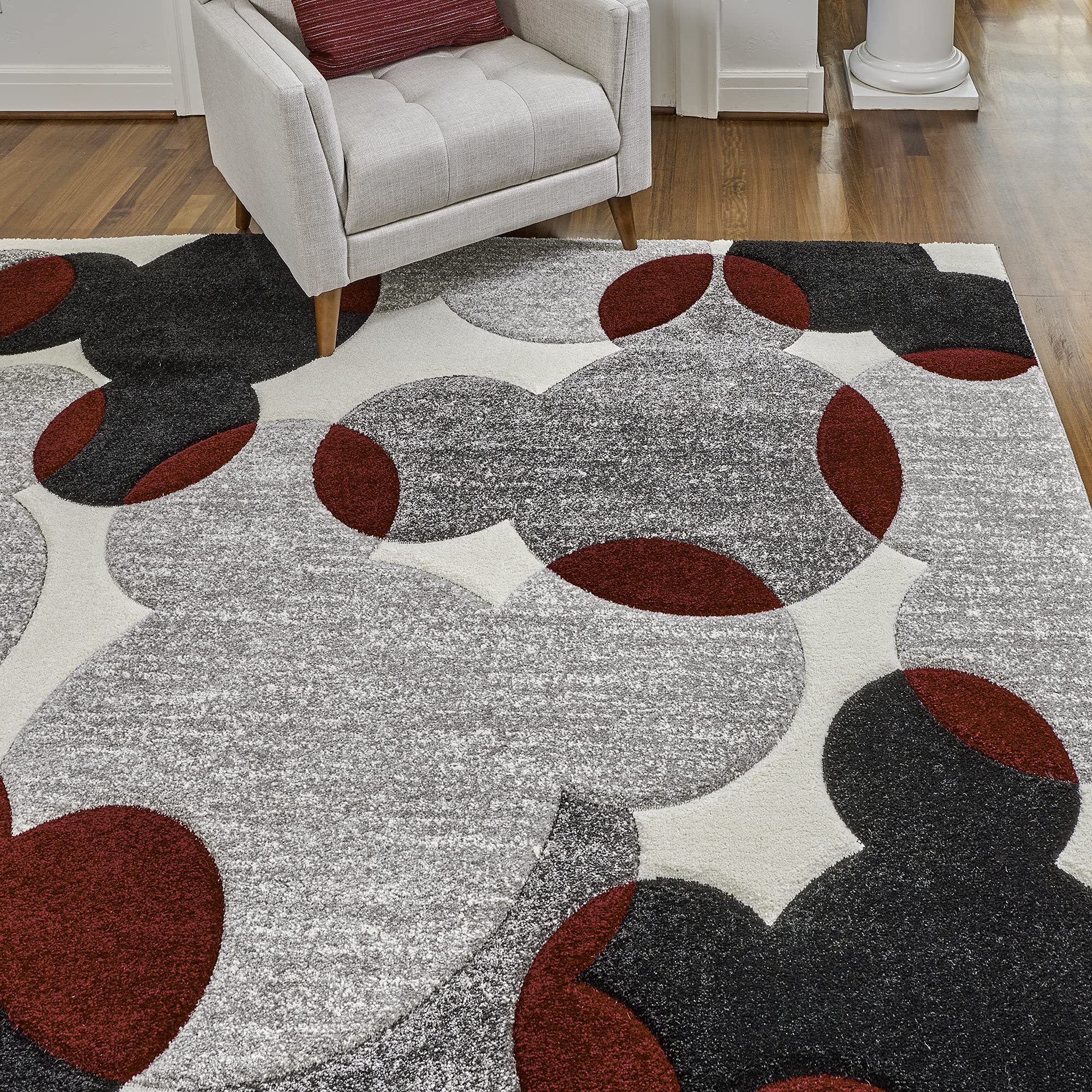 Disney Mickey Mouse Puzzle Geometric Rug 8x10 Feet - Non-Slip Textured Floor Mat for Living Room, Dining Room, Playroom & Study Area - Soft Carpet in White, Gray, Black & Red (46627) - Perfect for Kids' Bedroom, Nursery Decor & Disney Themed Home