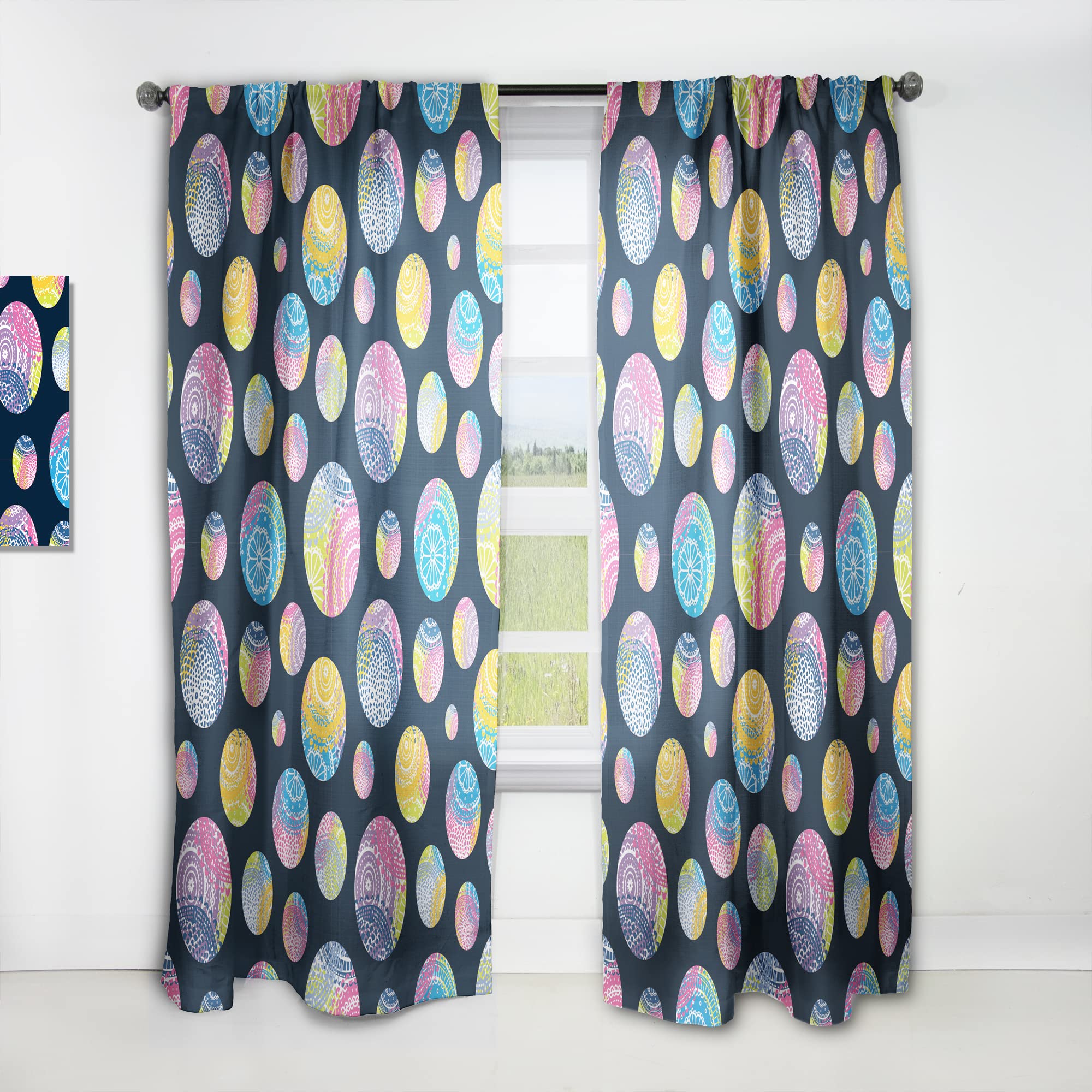 DesignQ Thermal Insulated Lace Pattern Curtains - Dark Blue Circle Design - 52x108 Inch Single Panel for Bedroom & Living Room - Blackout Drapes for Home Decor & Privacy