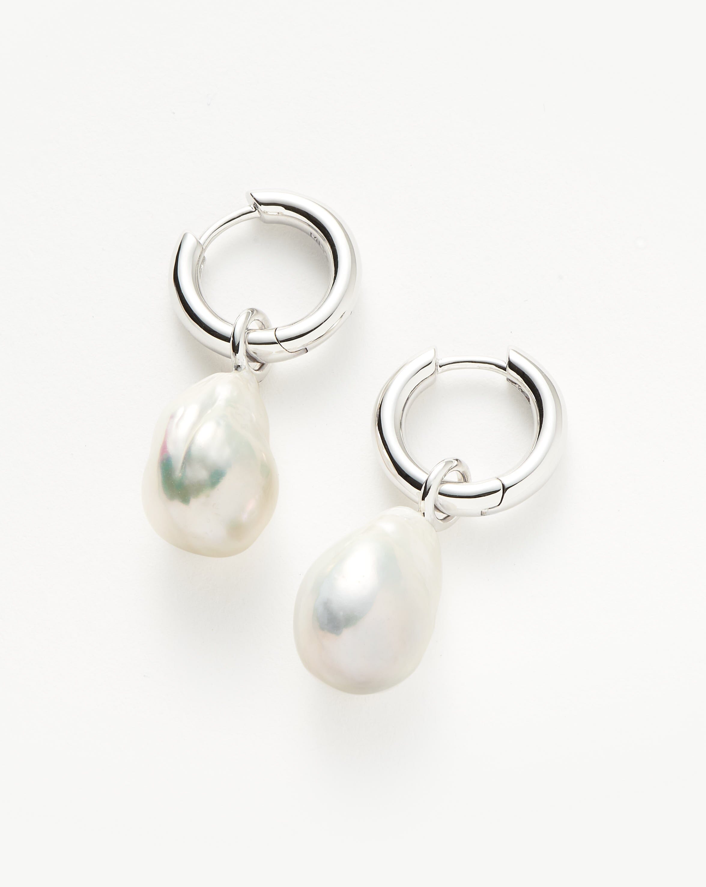 Baroque Pearl Drop Tunnel Mini Hoop Earrings - Sterling Silver 925 Dangle Earrings for Women | Elegant Boho Jewelry Gift for Bridal, Party & Everyday Wear