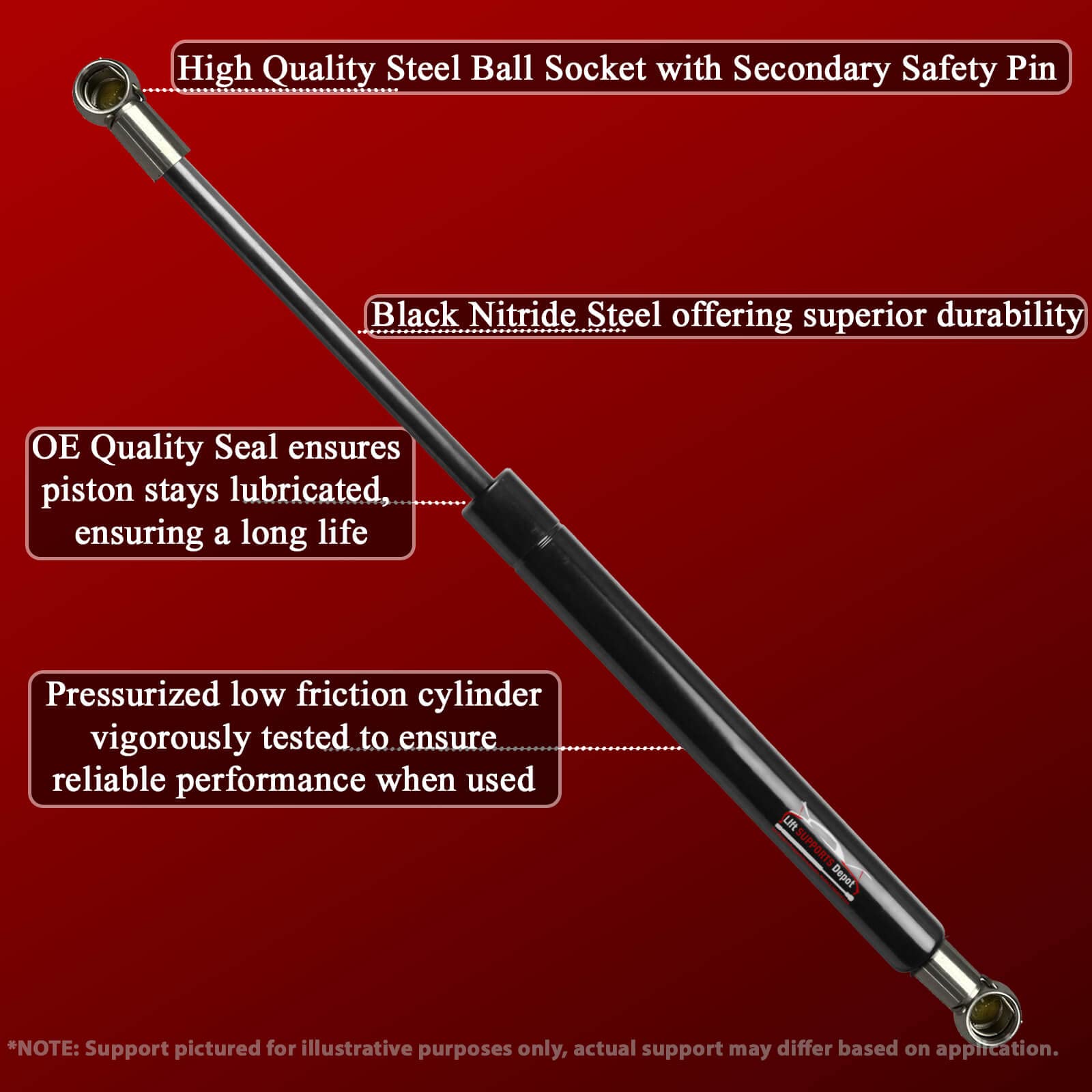 Lift Supports Depot - Pair of 13mm Metal End Lift Supports (28 Inch Extended, 150lbs Capacity) - Heavy Duty Shocks & Struts for Car Hoods, Truck Beds, and Hatchbacks
