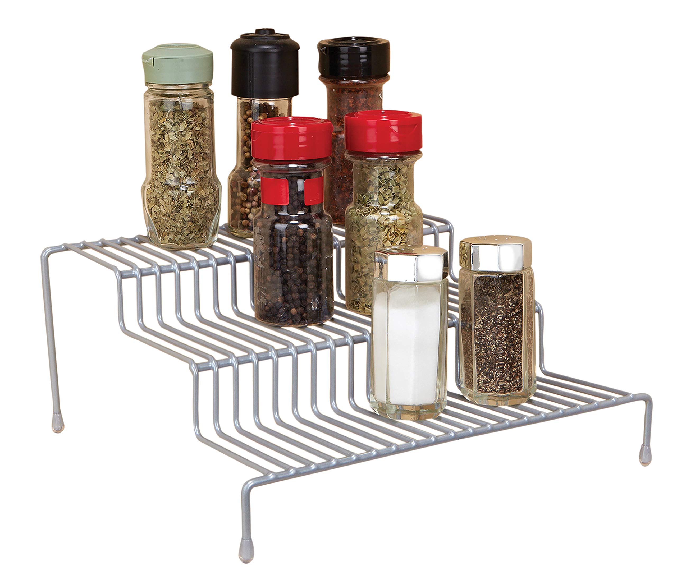 3-Tier Free Standing Spice Rack Organizer - Countertop & Cabinet Storage Shelf for Kitchen, Pantry - Space Saving Grey Spice Organizer | Perfect for Small Kitchens & Countertop Organization