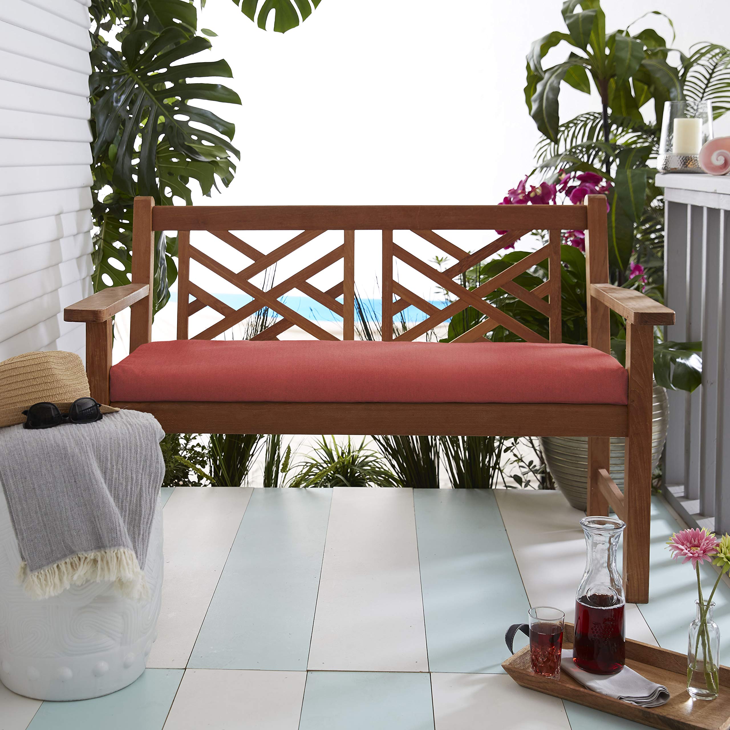 Sorra Home CBENCH-SB Indoor Outdoor Bench Cushion - Bristol Style Canvas Henna Pattern - Waterproof & Durable for Patio, Garden, Deck, Porch Furniture