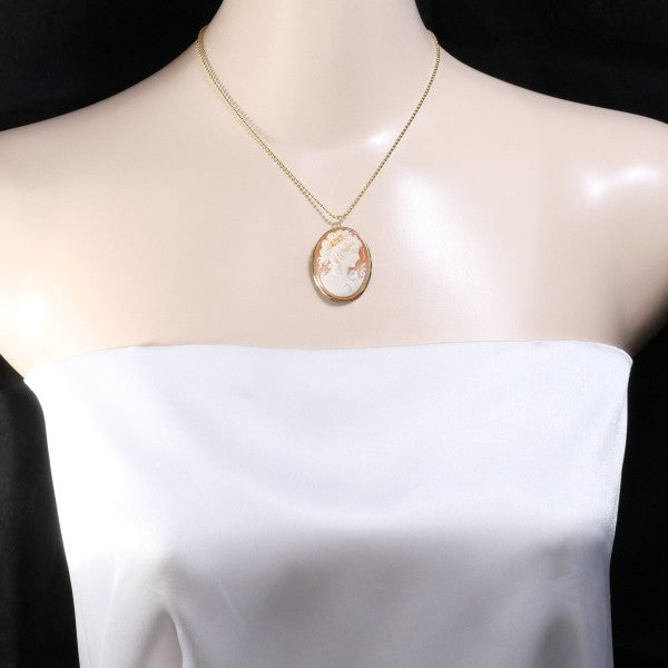 18K Yellow Gold Shell Cameo 2-Way Convertible Necklace & Brooch – Elegant Vintage Jewelry for Weddings, Parties & Special Occasions