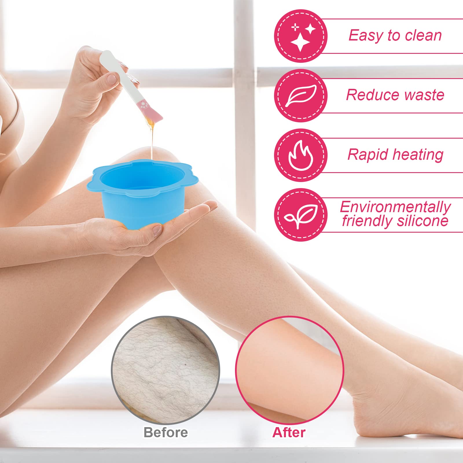 2 Pack Reusable Silicone Wax Warmer Liners with Spatulas - Non-Stick Foldable Wax Melting Bowls for Hair Removal, Fits 16oz Wax Warmers - Perfect for Home Salon, DIY Waxing & Beauty Treatments