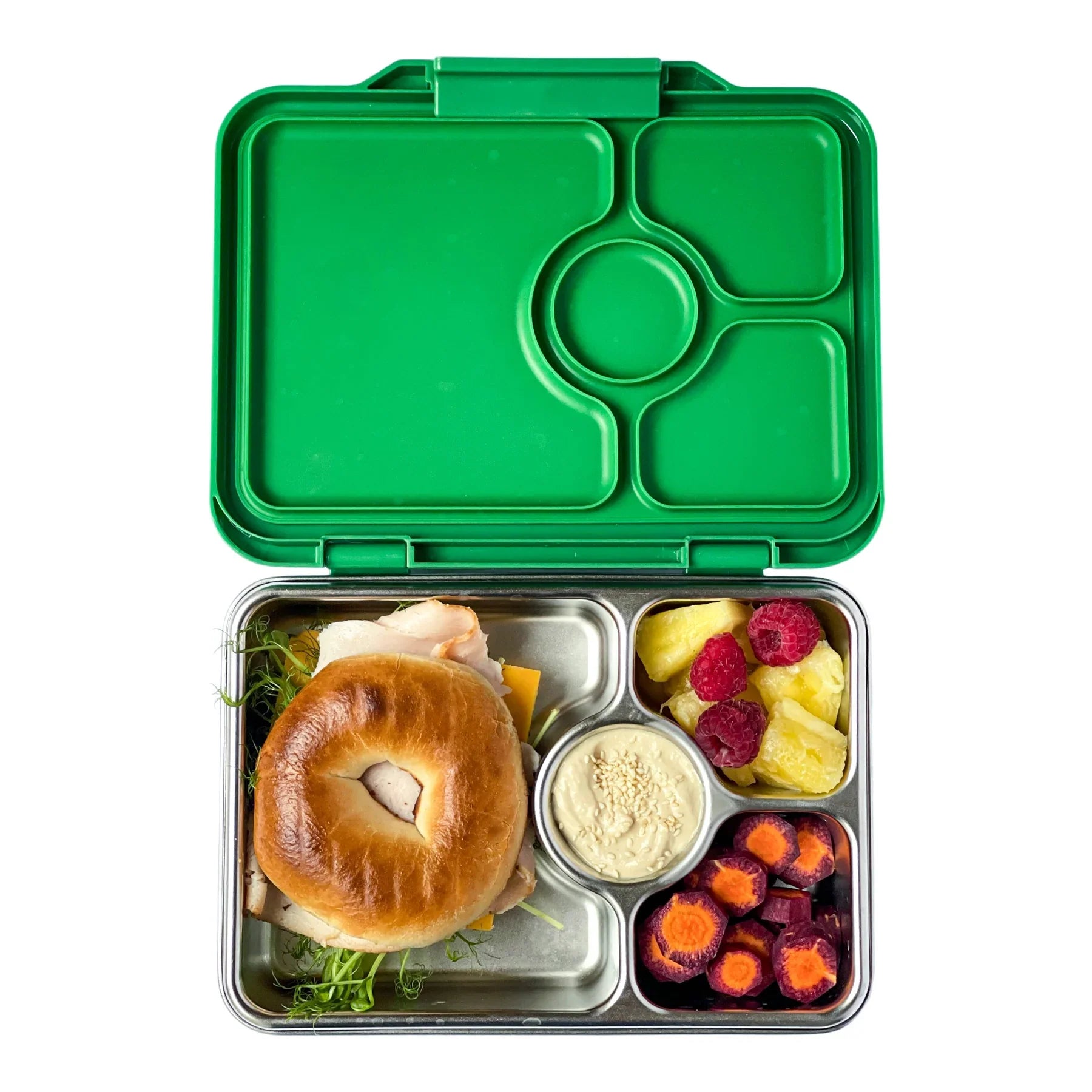 Yumbox Prêt Stainless Steel Lunch Box - Eco-Friendly & Leak-Proof Bento Box for Kids & Adults | Perfect for School, Work, Picnics & Travel | Pomme Green