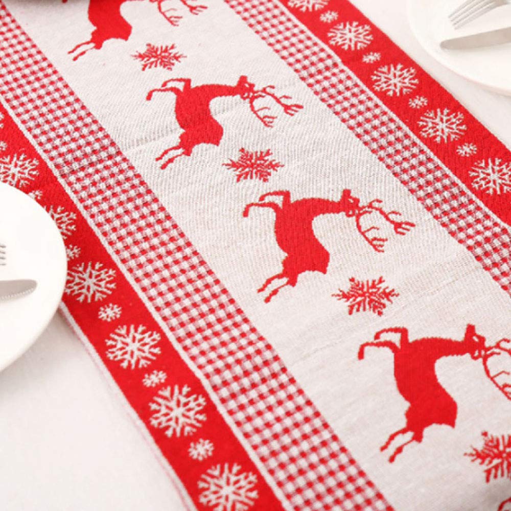 Christmas Elk Table Runner - Red & White Holiday Table Decor for Winter Parties