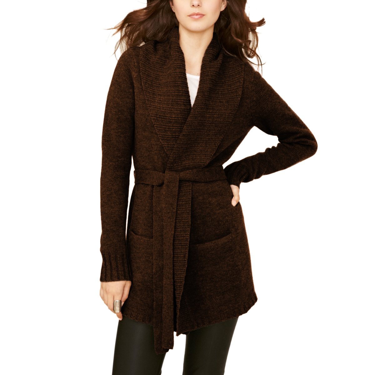 Parisbonbon Women's 100% Cashmere Long Sleeve Cardigan Sweater - Soft & Warm Chocolate Brown Pullover - Perfect for Office, Travel & Casual Outfits (Size 3XS)