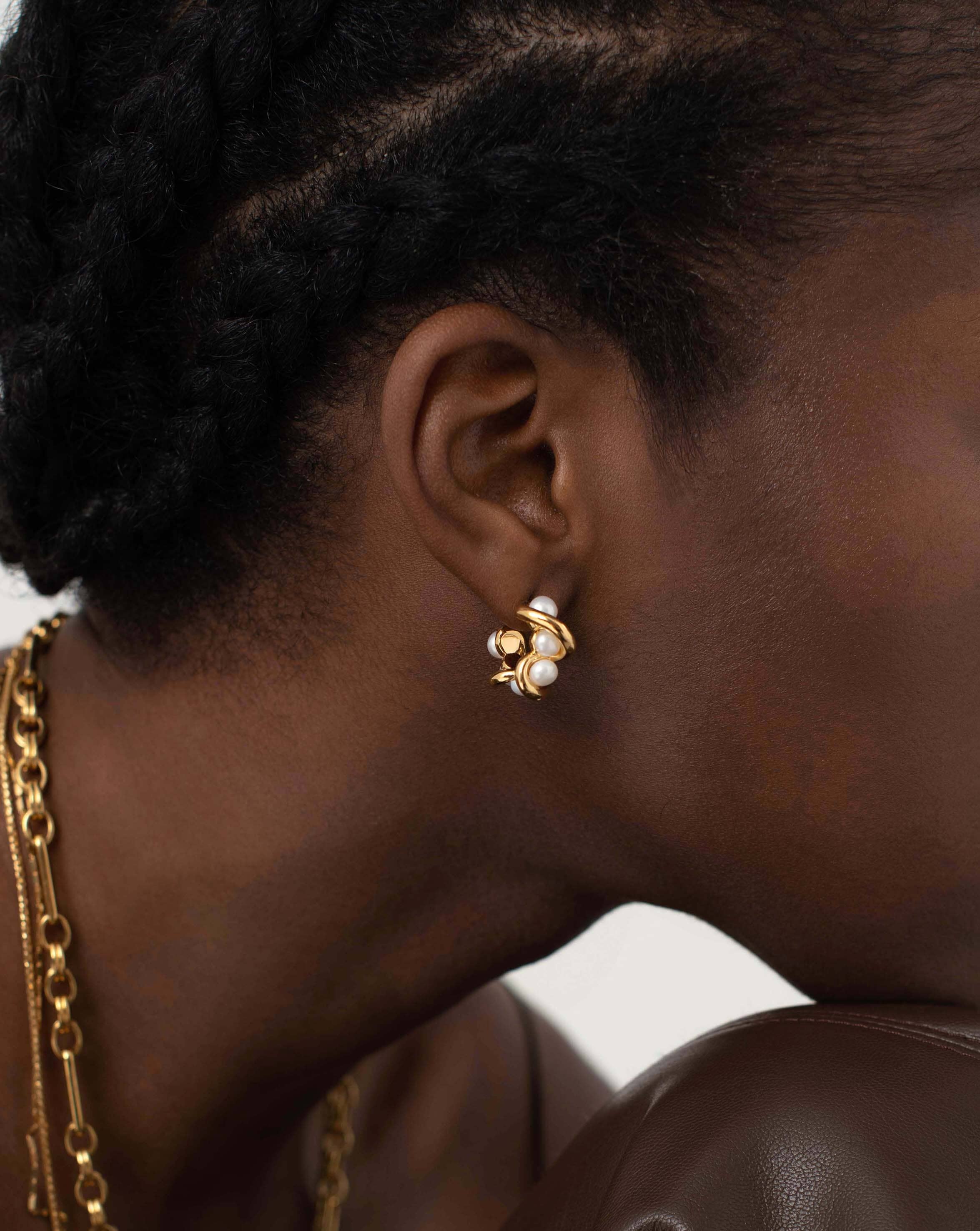 Molten Pearl Twisted Mini Double Hoop Earrings for Women - Elegant Dainty Pearl Hoop Earrings for Everyday Wear, Date Night & Special Occasions