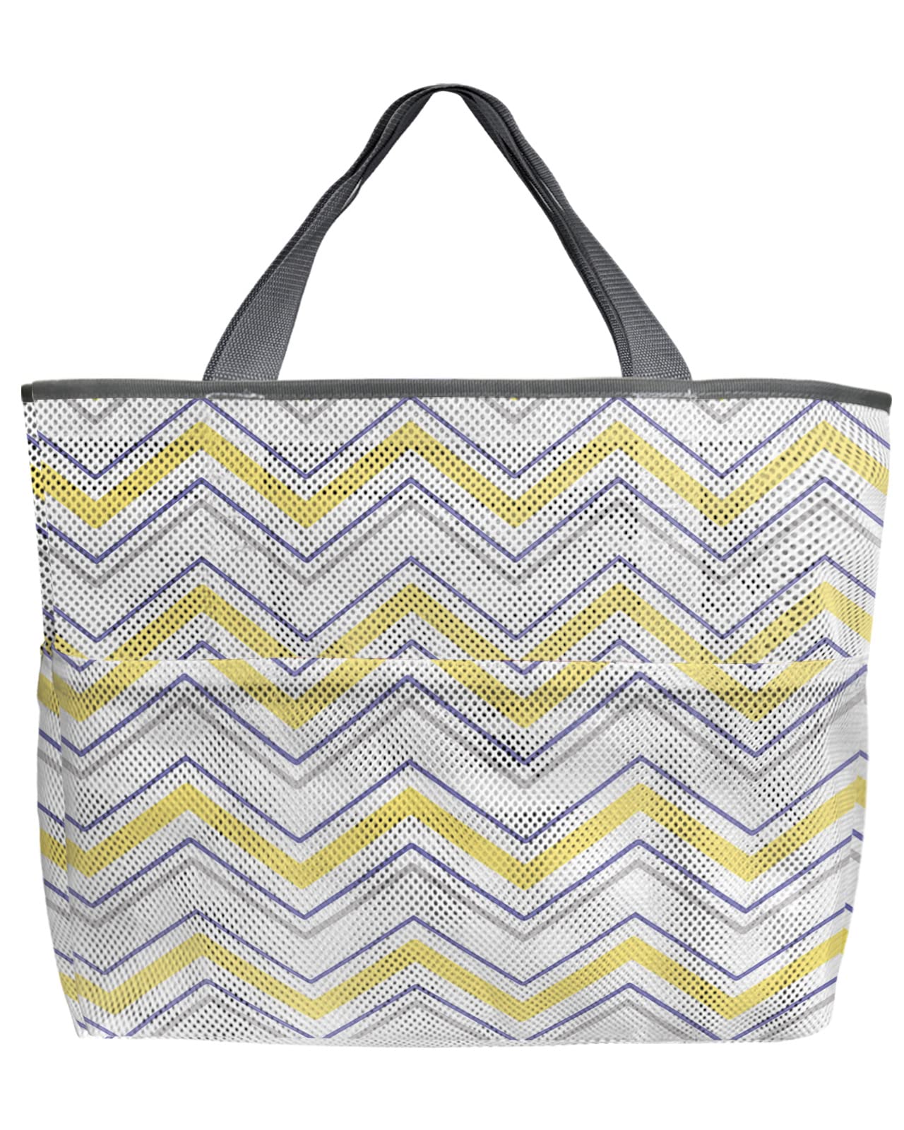 Mesh Beach Tote Bag - 60L Oversized Chevron Striped Swim Bag with Pockets | Quick-Dry, Foldable & Lightweight | Perfect for Beach, Pool, Grocery Shopping & Toy Storage (24