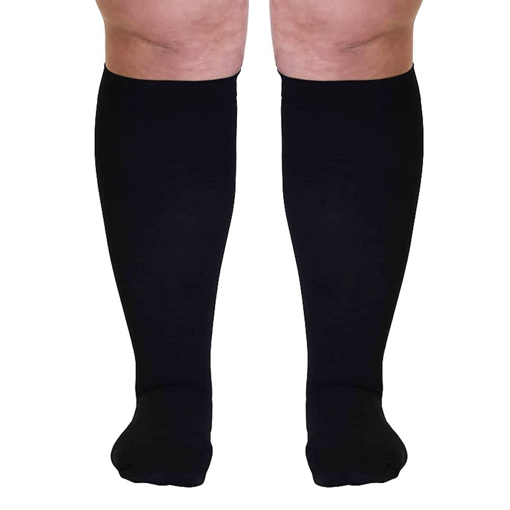 FONCBIEN Plus Size Compression Socks for Wide Calf - 20-30 mmHg Graduated Support Socks for Men & Women - Breathable Flight & Travel Socks for Varicose Veins Relief - Perfect for Nurses, Athletes & Long Flights