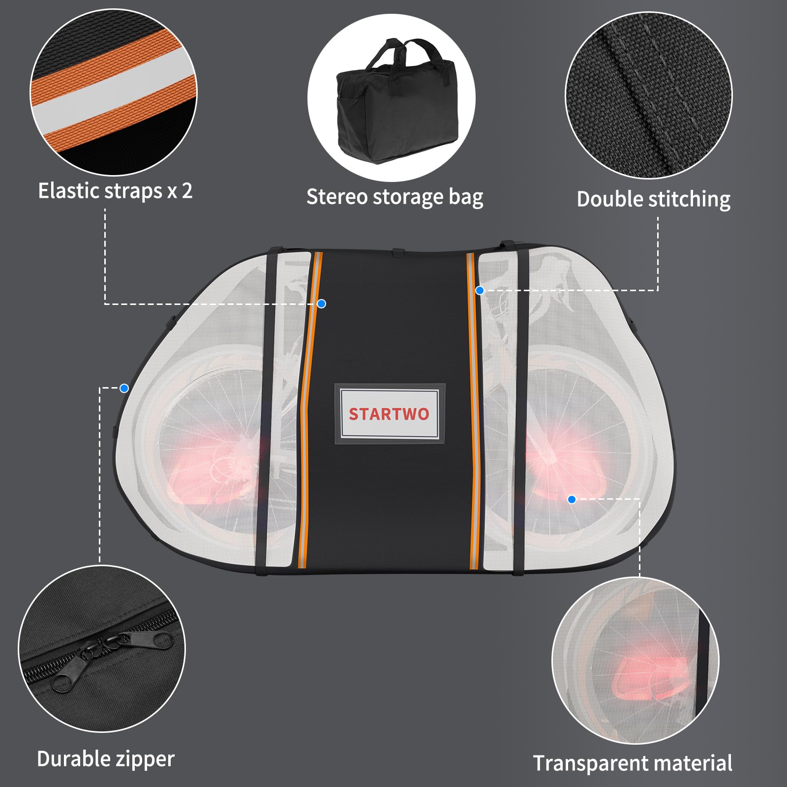 STARTWO Waterproof Bike Cover for Car Rack Transport - Outdoor Bicycle Storage with 2 Elastic Straps & License Plate Window - Fits 1-2 Bikes - Visible Tail Lights for Safe Night Driving - Perfect for Road Trips & Outdoor Adventures