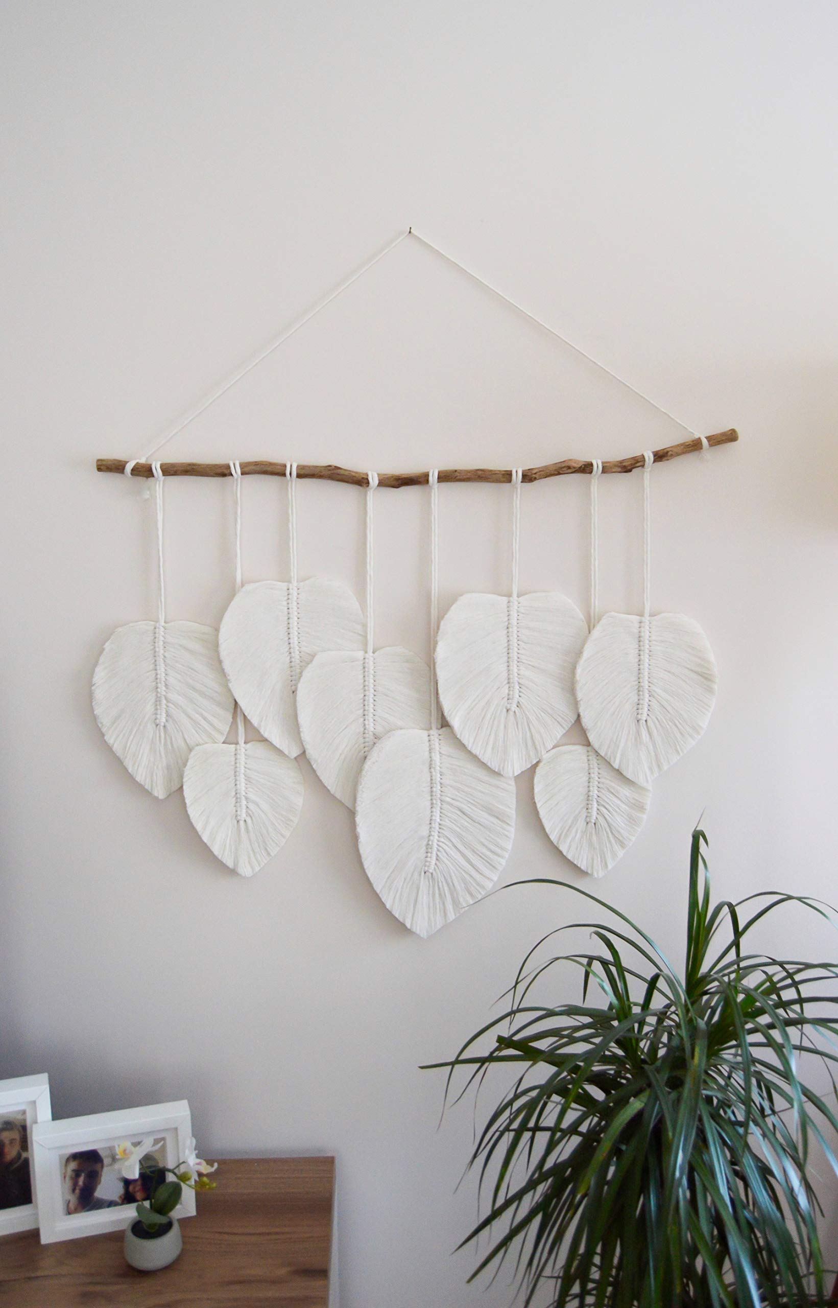 Large Macrame Feather Wall Hanging - Boho Woven Yarn Tapestry for Bedroom & Dorm Decor | Handmade Bohemian Wall Art, Aesthetic Home Decor for Living Room, Nursery & Office