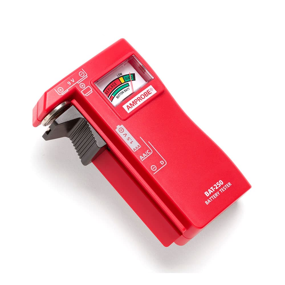 Amprobe BAT-250 Handheld Battery Capacity Tester with V-Shaped Side Cradle - Digital Battery Analyzer for AA AAA C D 9V Cells - Perfect for Home, Workshop & Industrial Battery Testing