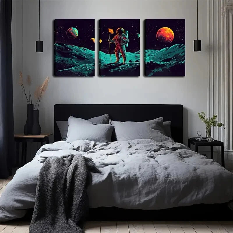 3-Piece Black Starry Outer Space World Wall Art Set - Framed Canvas Prints 50x70cm - High Quality Space-Themed Decor - Ready to Hang - Perfect for Living Room, Bedroom or Office Decor