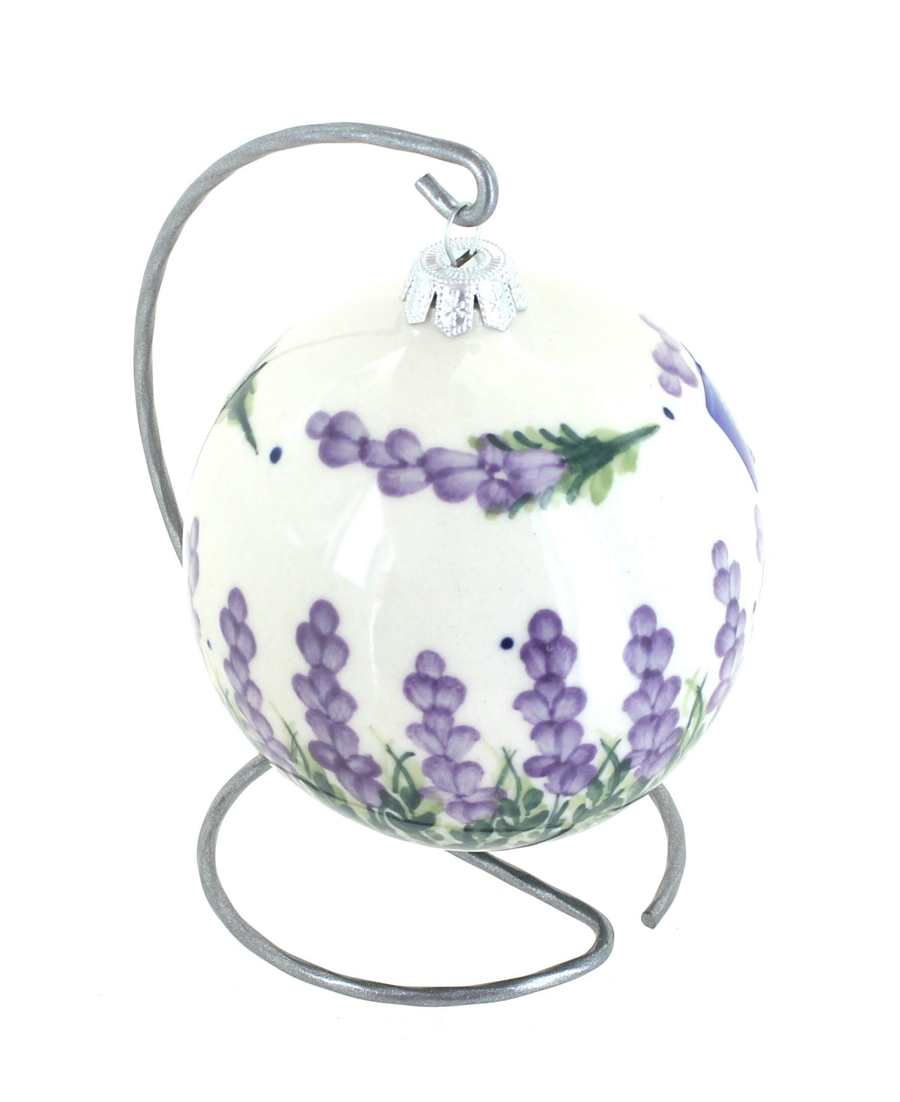 Handmade Blue Rose Polish Pottery Christmas Ornament - Lavender Fields Design - Perfect for Holiday Decor, Tree Topper & Festive Home Accents