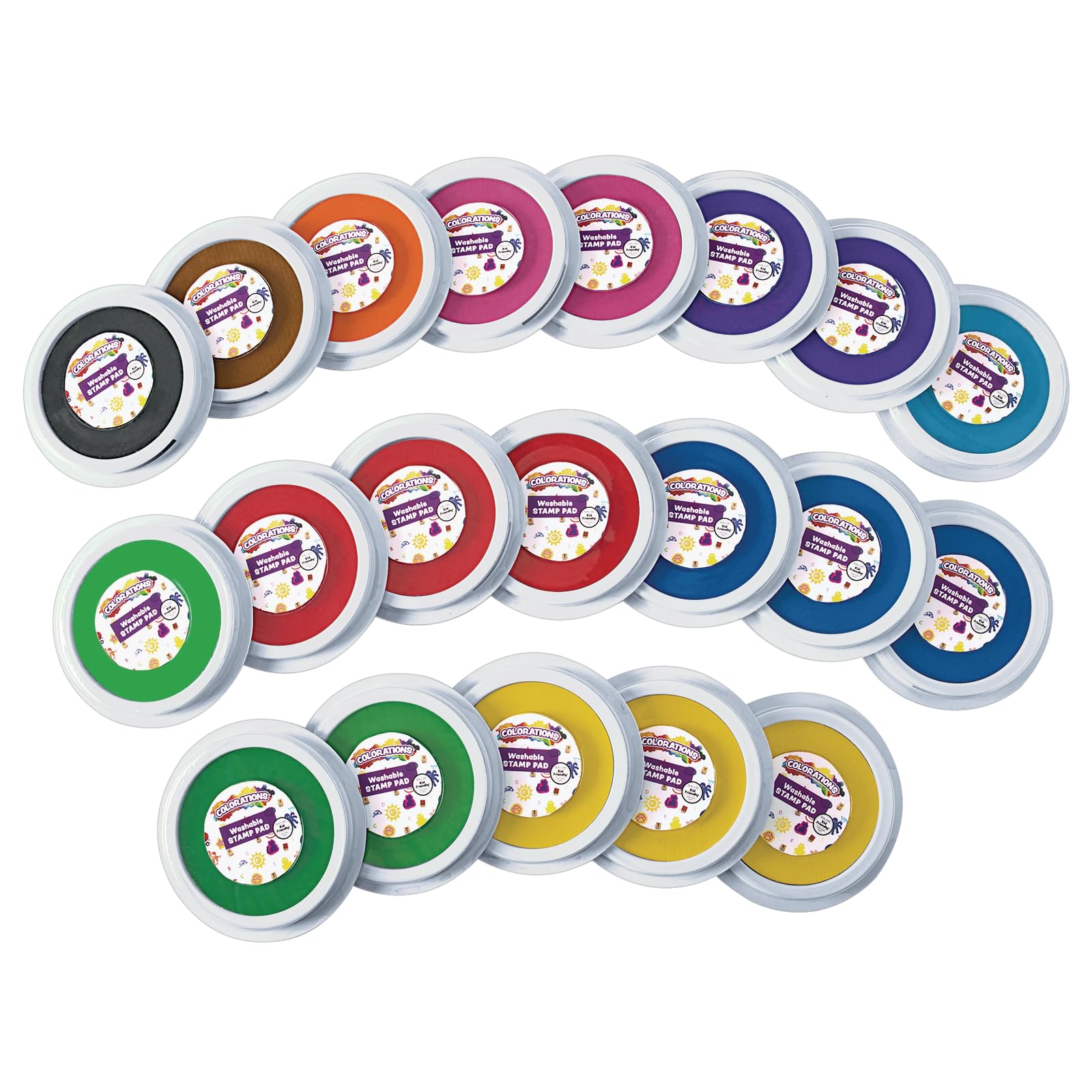 Colorations NIFTY Washable Stamp Pad Bucket - Pack of 20 | Non-Toxic Ink for Kids Art Projects, Classroom Activities & DIY Crafts