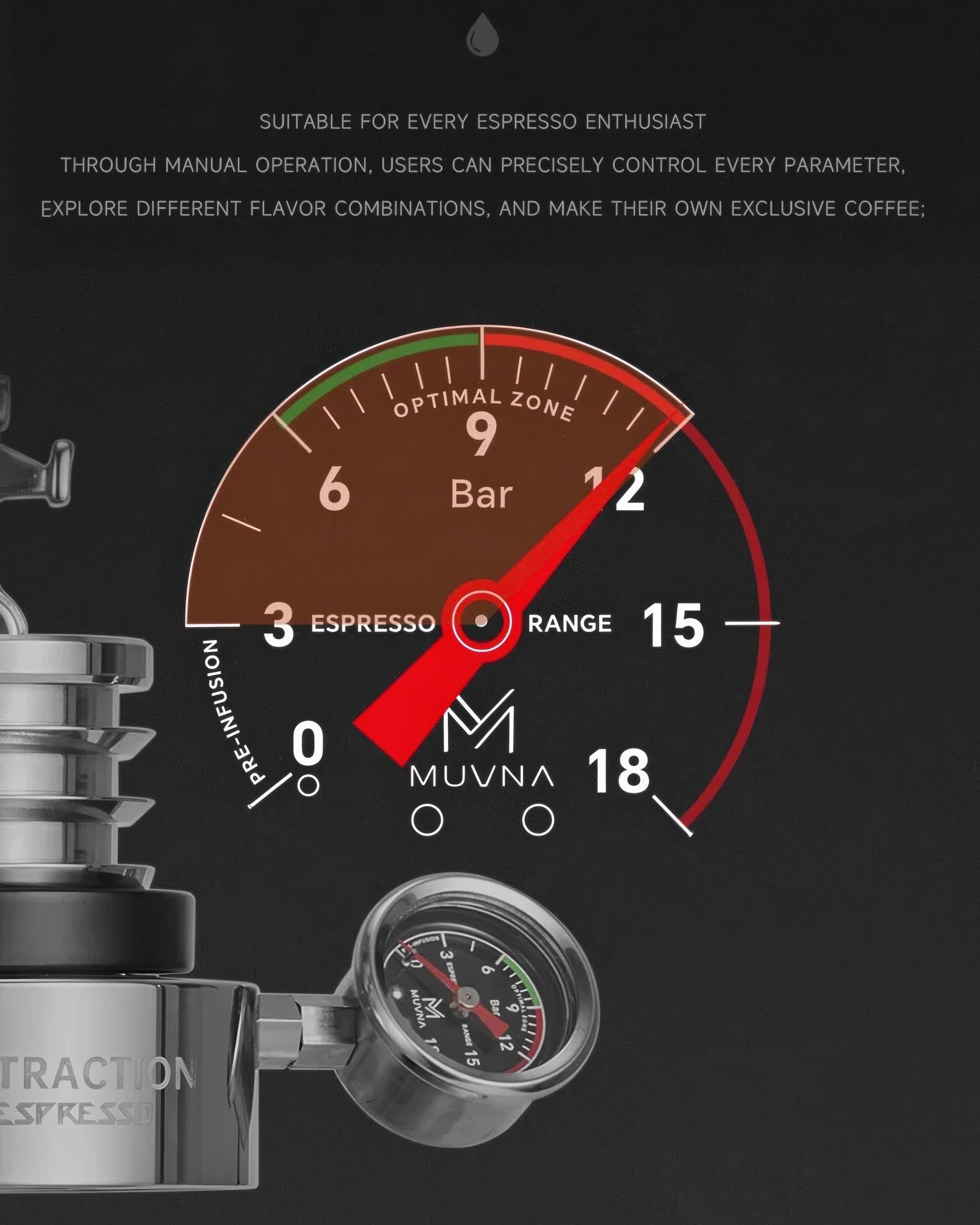 MUVNA Mach M8 Manual Hand Crank Espresso Maker - Portable Coffee Machine for Camping, Travel & Home Use - Stainless Steel Italian Style Espresso Maker