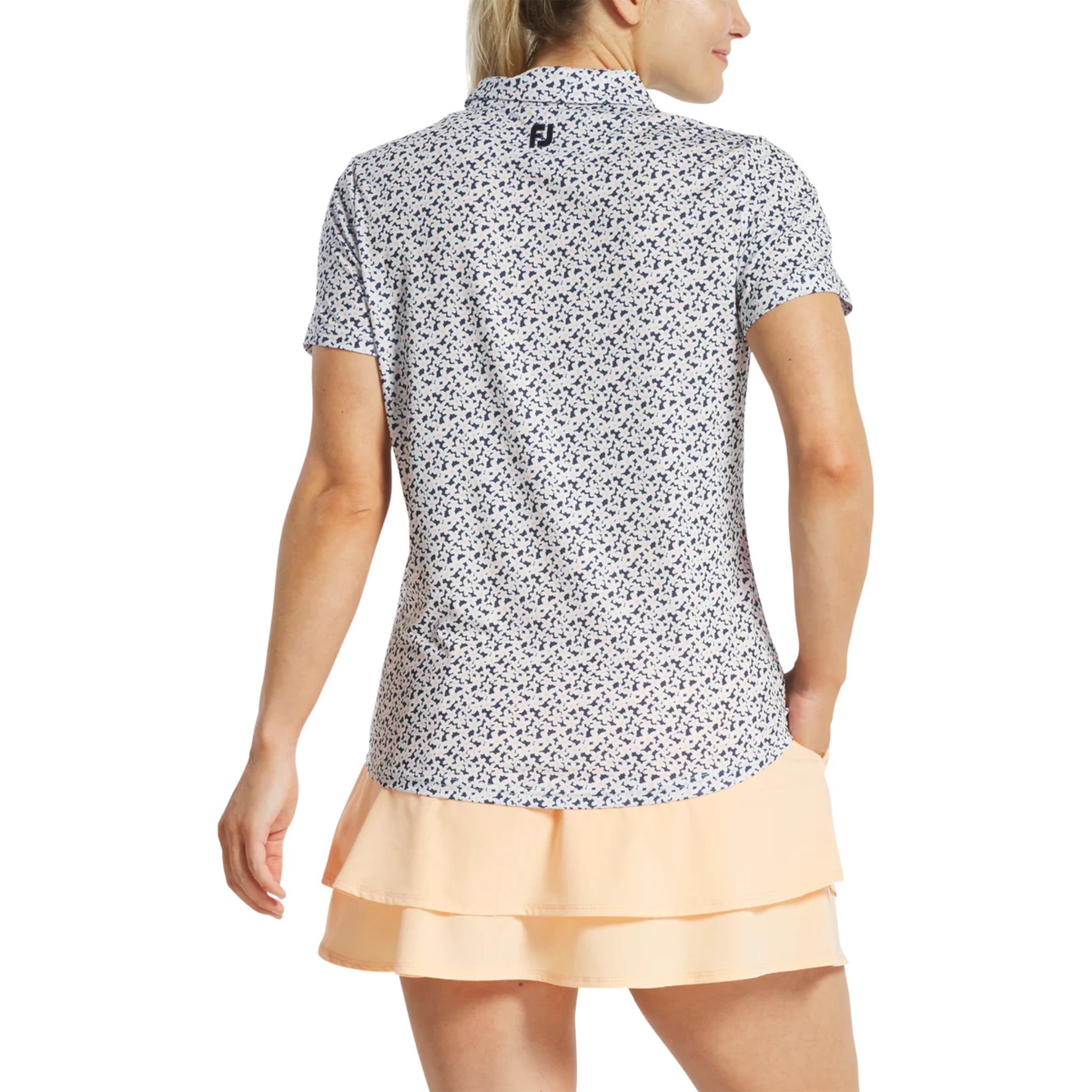 Footjoy Women's Floral Print Short Sleeve Golf Shirt - Breathable Moisture-Wicking Performance Polo for Ladies On-Course & Casual Wear