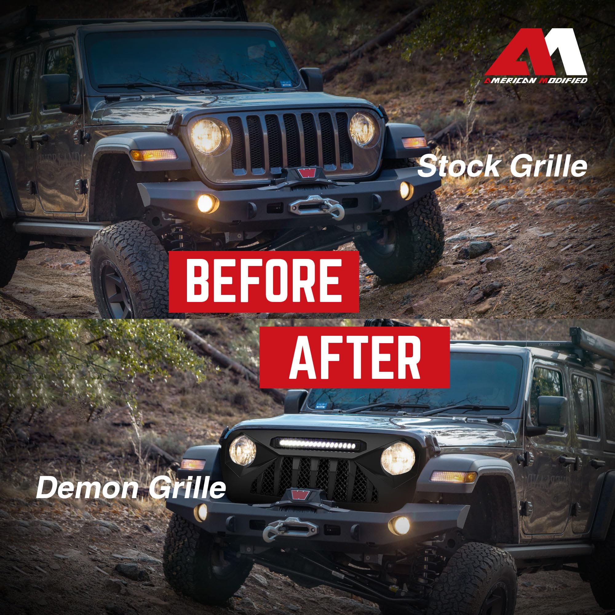 2018-2021 Jeep Wrangler JL & Gladiator JT LED Demon Grille - Matte Black Off-Road Grill with Lights (Non-Trailcam) | Upgrade for Truck & SUV Off-Roading Adventures