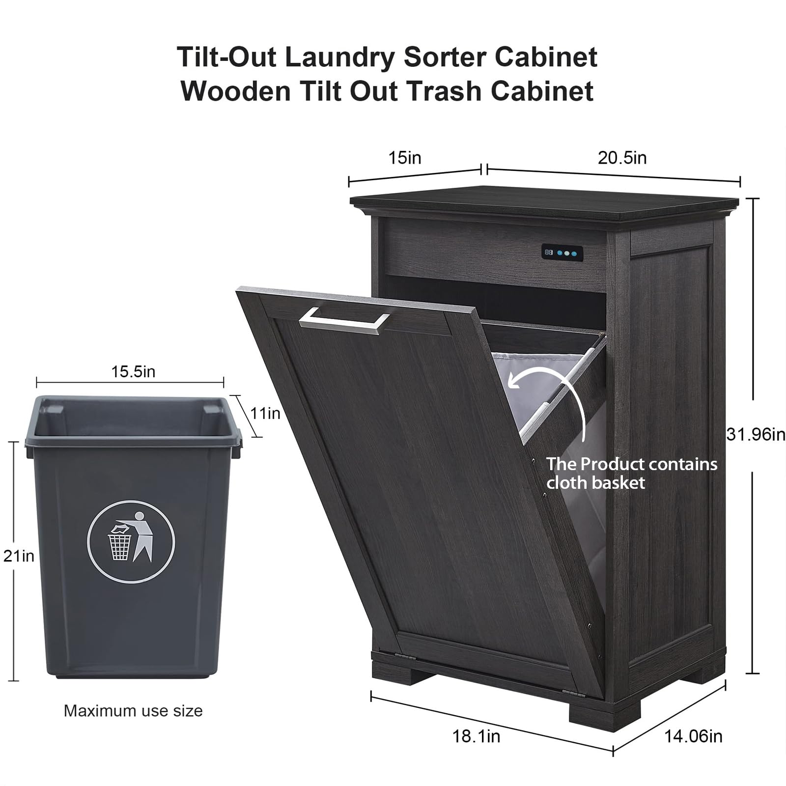 OLD CAPTAIN Wooden Tilt-Out Trash Cabinet - 10 Gallon Hidden Kitchen Trash Can with Dark Brown Finish & Black Top Panel | Space-Saving Waste Bin Organizer for Small Kitchens, Pantries & Bathrooms