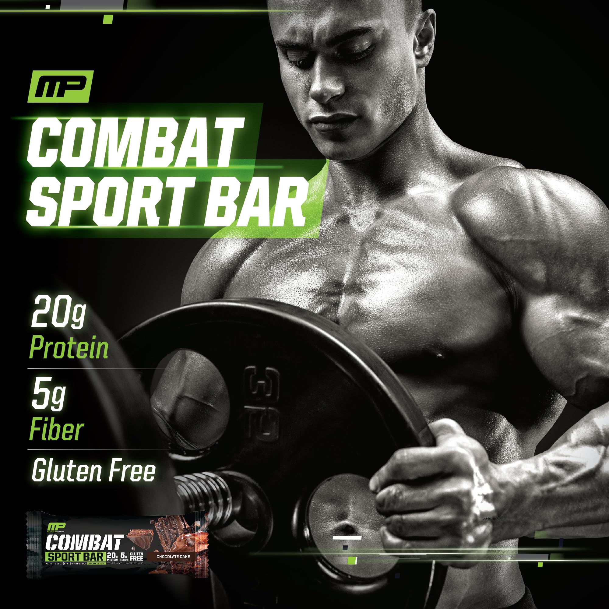 MusclePharm Combat Sport Bar - Chocolate Cake Flavor | 20g Whey Protein, 5g Fiber | Gluten Free High Protein Snack for Athletes | Pre-Workout Energy & Post-Workout Recovery | 12 Bars Pack