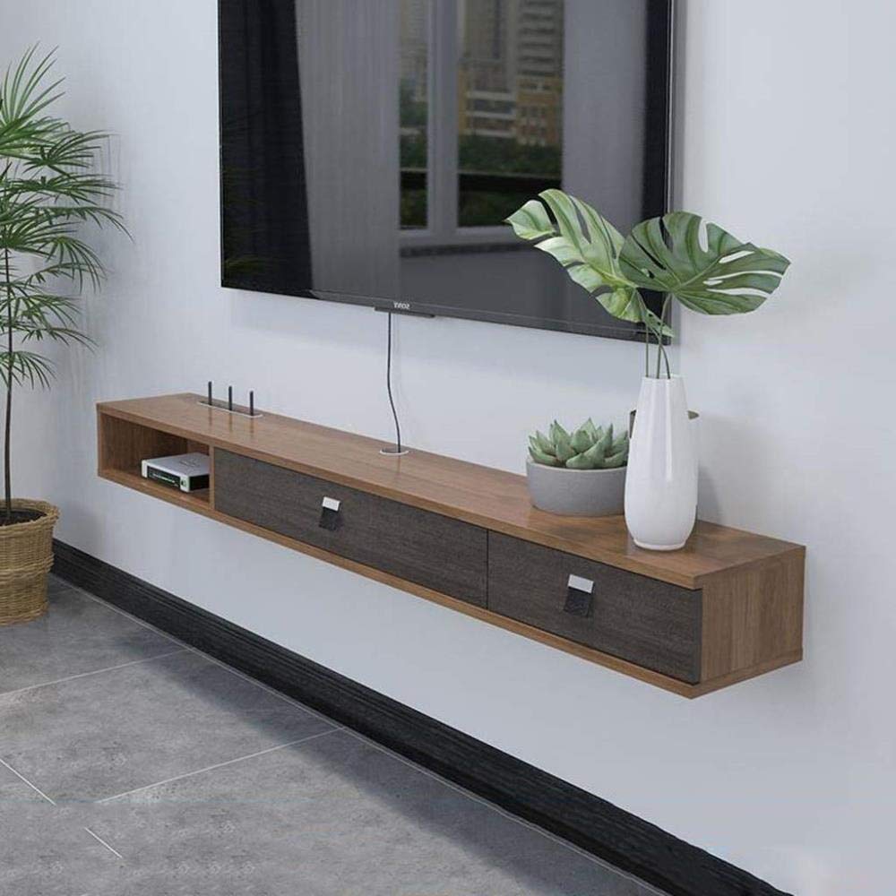 Wall-Mounted Floating Shelf Set - 1.2m Walnut TV Cabinet with Drawers for Router, Sky Box & Toy Storage | Multi-Purpose Organizer for Living Room, Bedroom & Office