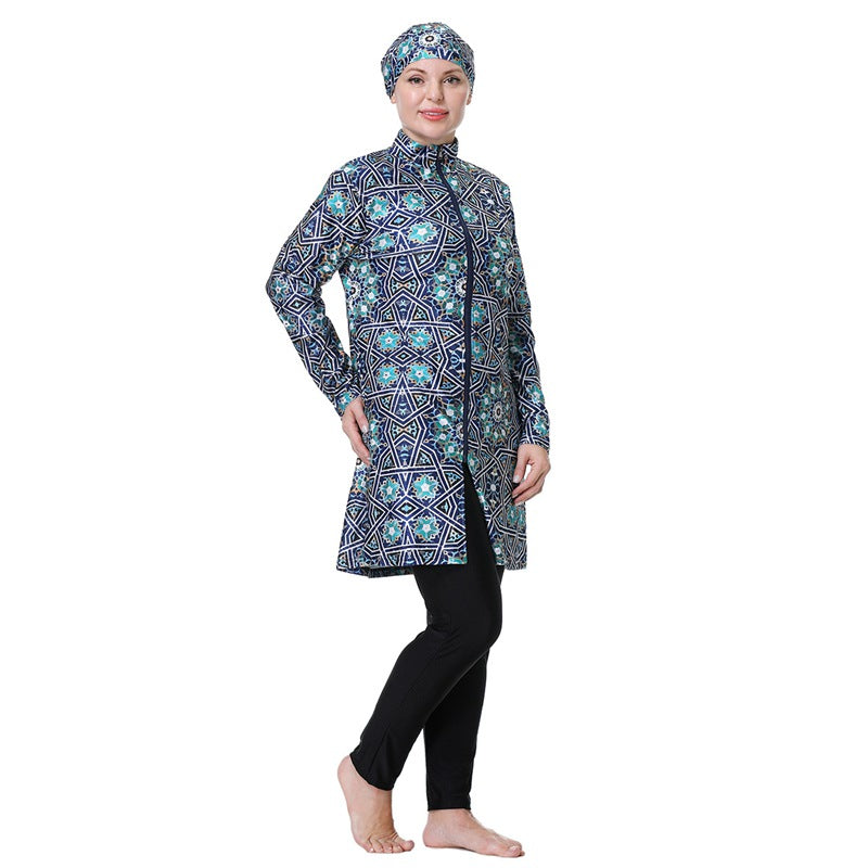 Plus Size 3XL-8XL Printed Arab Women's Burkini Swimwear - Modest Islamic Full Coverage Swimsuits for Beach, Pool & Water Sports
