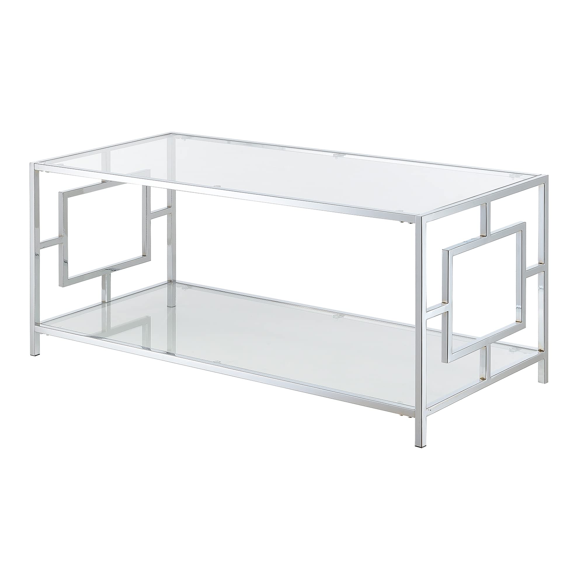 Modern Glass & Chrome Coffee Table with Storage Shelf - 42