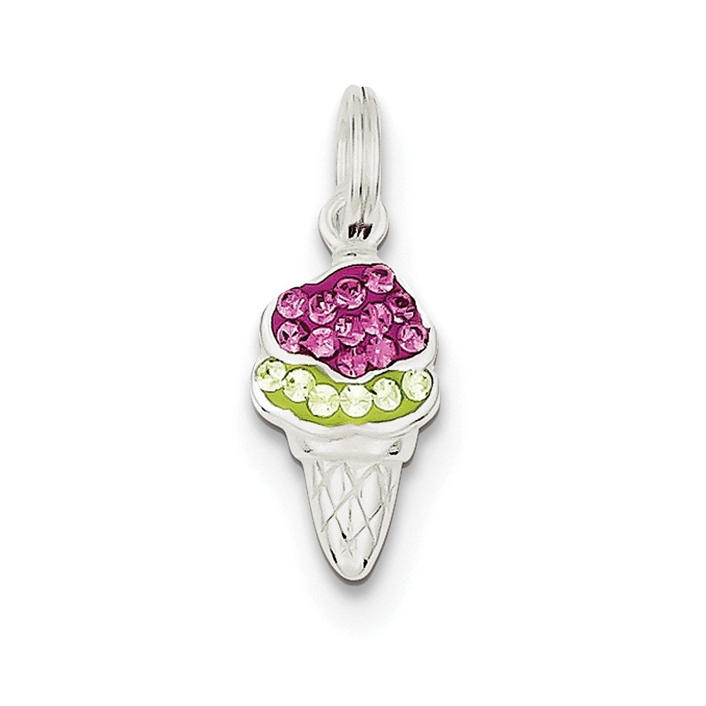 Sterling Silver Pink and Green Stellux Crystal Ice Cream Pendant Necklace - Elegant Jewelry Gift for Women - Perfect for Birthdays, Anniversaries & Everyday Wear
