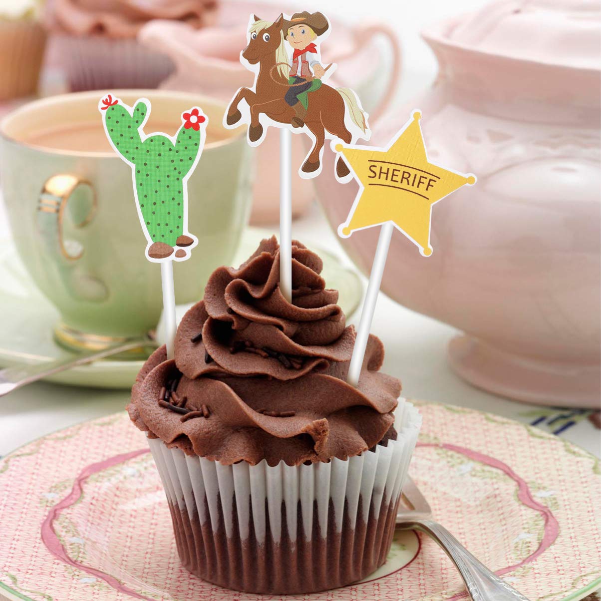 72PCS Western Theme Cupcake Toppers - Cowgirl Party Cake Decorations for Birthday, Baby Shower & Wedding - Reusable Cake Picks for Western Decor, Cowboy Party Supplies