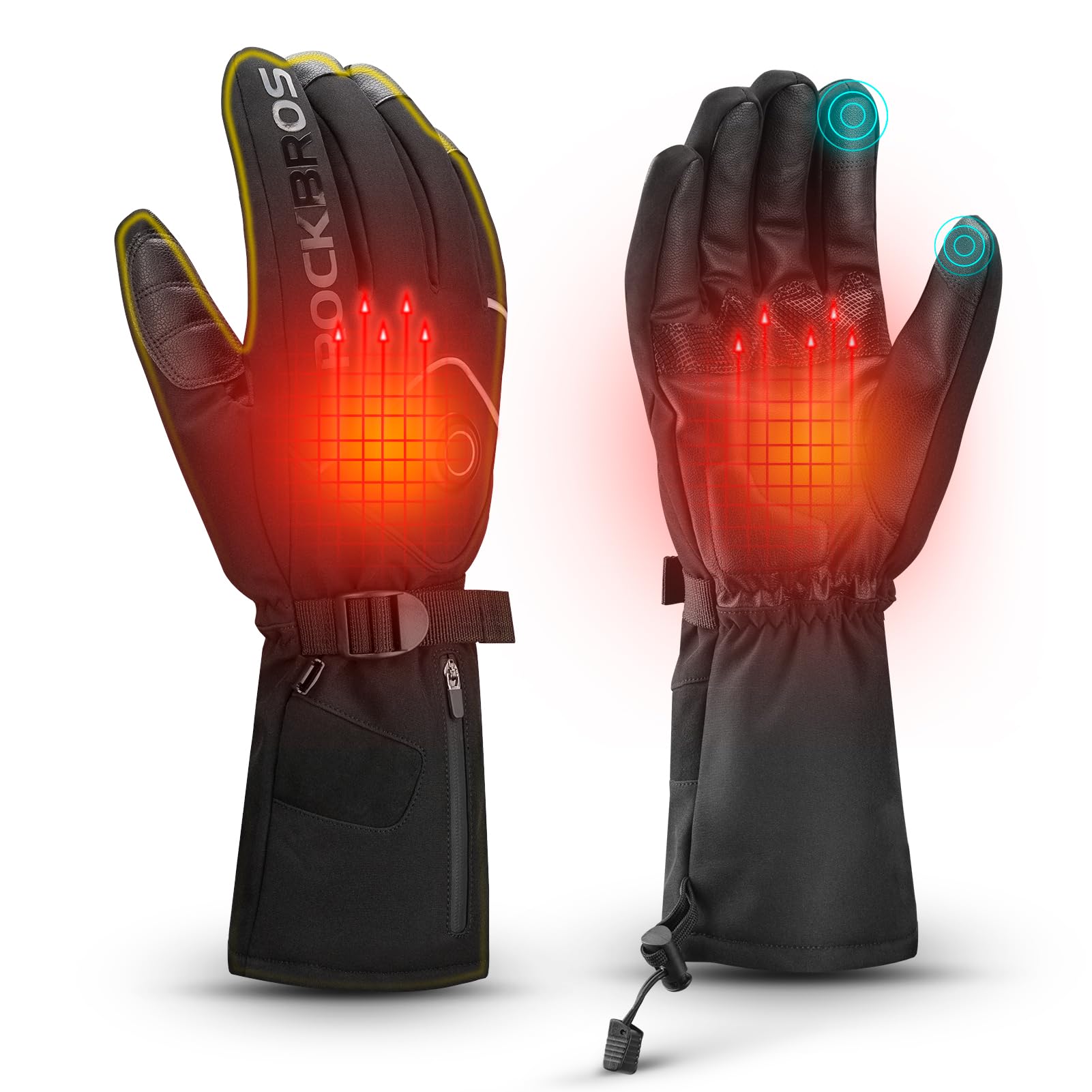 ROCKBROS Electric Heated Gloves for Men & Women - Rechargeable Battery Thermal Mittens, Waterproof & Touchscreen Compatible - Winter Warm Gloves for Cycling, Skiing, Snowboarding & Outdoor Activities in Cold Weather