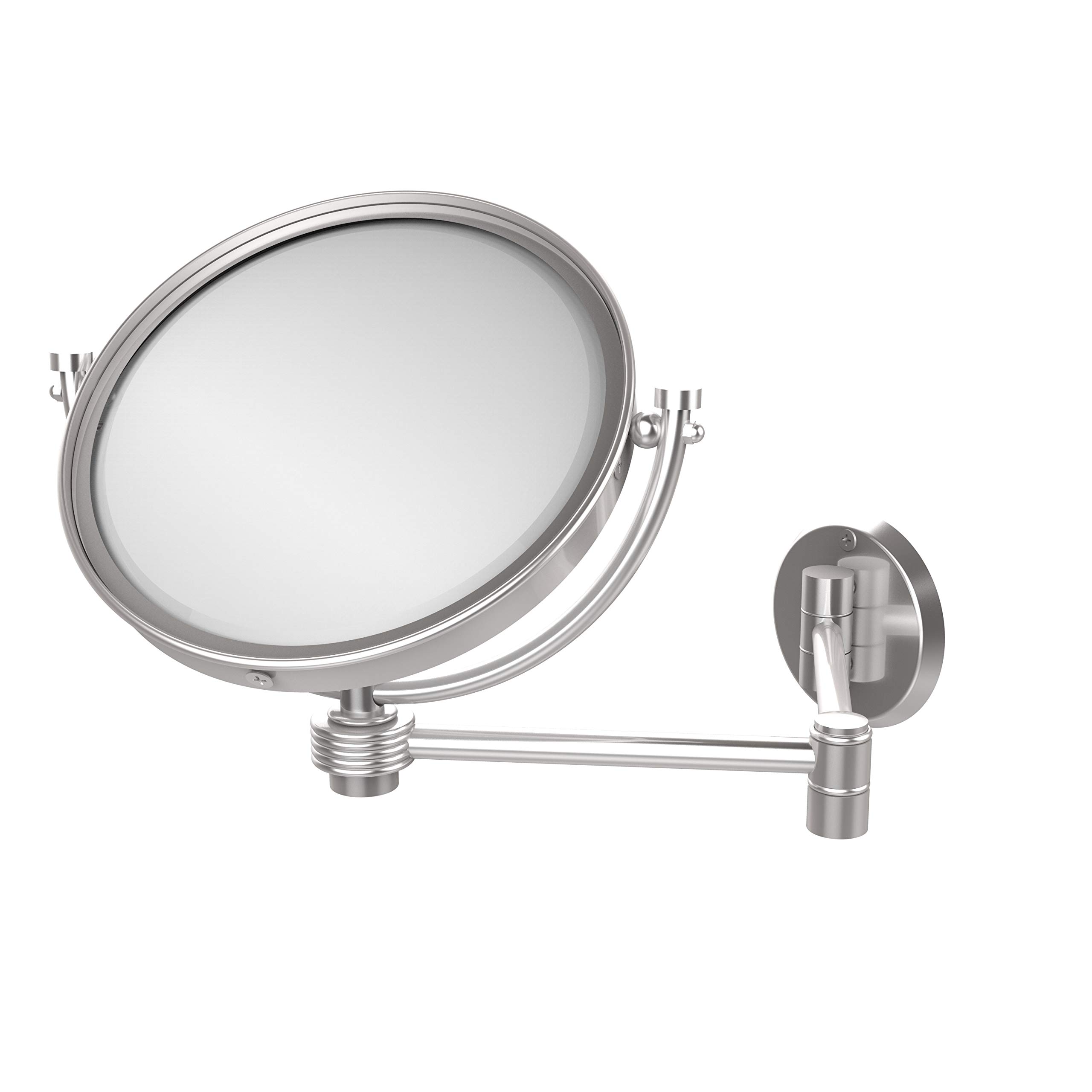 Allied Brass WM-6G/4X-SCH 8 Inch Wall Mounted Extendable 4X Magnification Makeup Mirror with Groovy Accent in Satin Chrome - Perfect for Vanity, Bathroom & Dressing Room