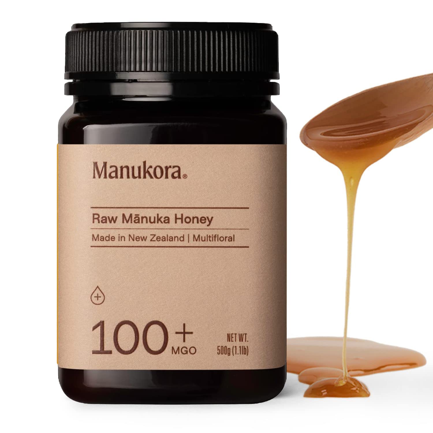 Manukora Raw Manuka Honey MGO 100+ 500g - Pure NZ Honey for Daily Wellness
