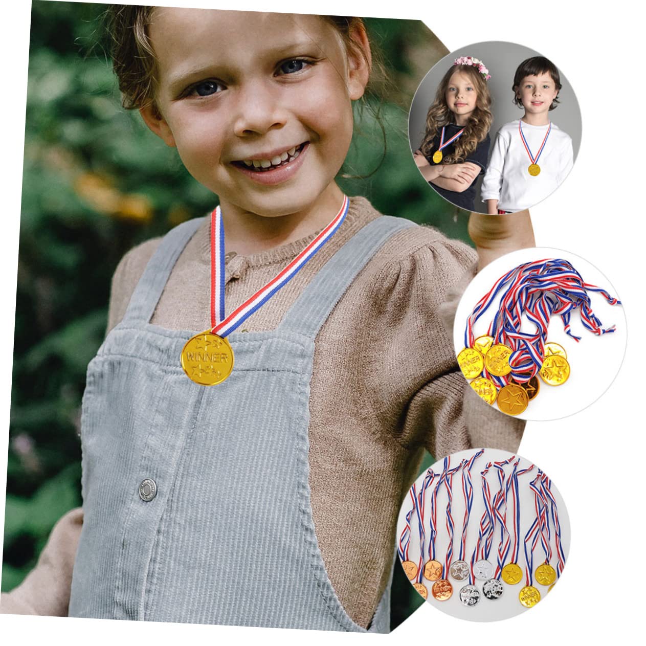 BESPORTBLE 180 Pcs Kids Party Medals with Lanyards - Plastic Children's Award Medals for Sports Day, Birthday Parties & School Events