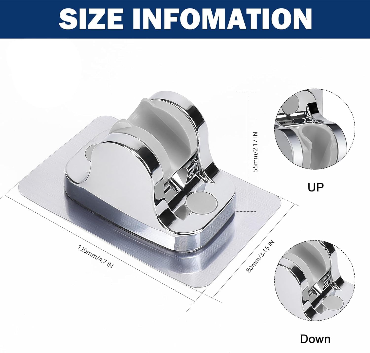 BONIRY Adjustable Self-Adhesive Shower Head Holder - No Drill Wall Mount, Waterproof Chrome Finish for Handheld Shower - Perfect for Bathroom, RV & Small Spaces