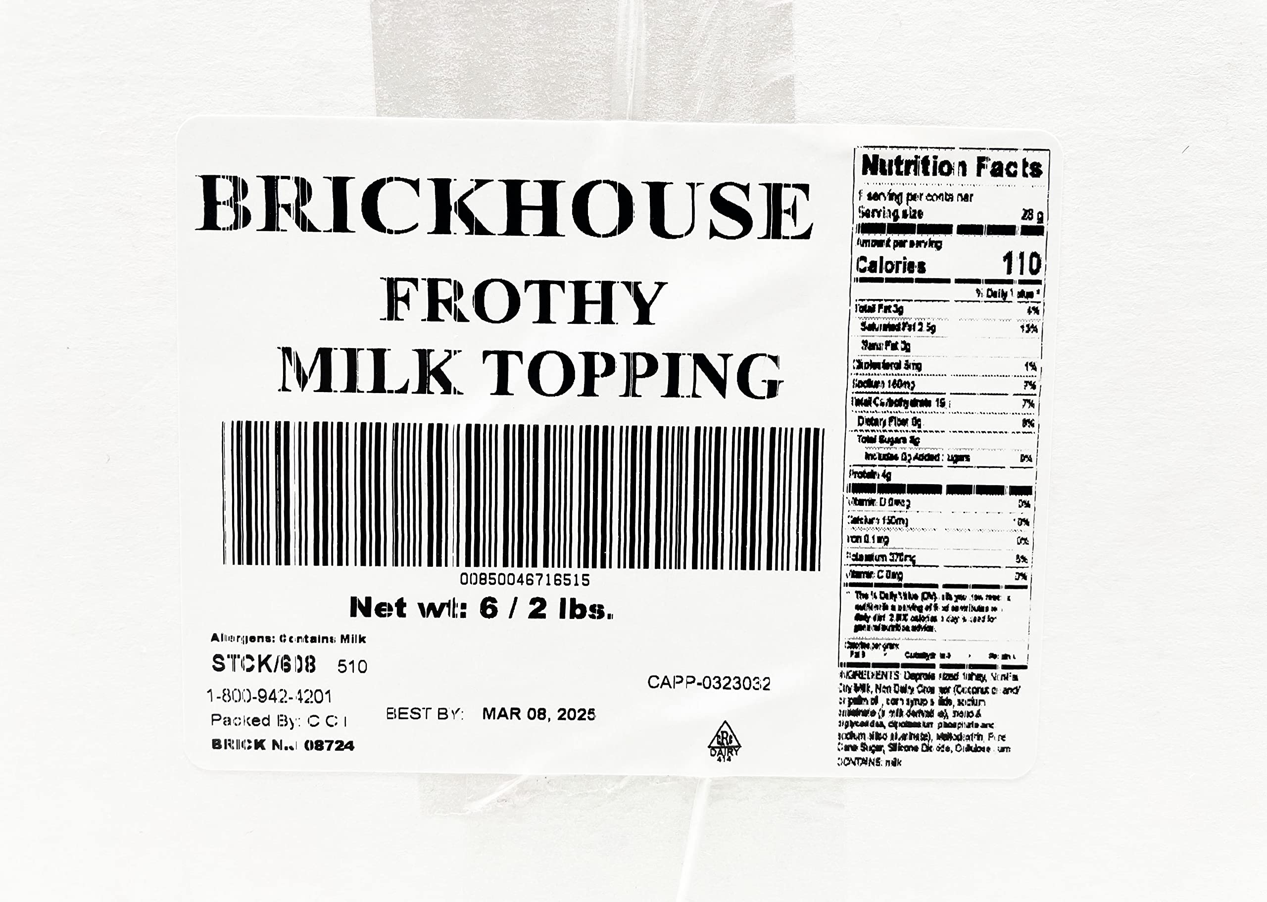 Brickhouse Frothy Milk Topping Powder - Soluble Milk Creamer for Coffee & Desserts - 6 Pack (2lb Bags) - Perfect for Lattes, Cappuccinos, Baking & Hot Chocolate