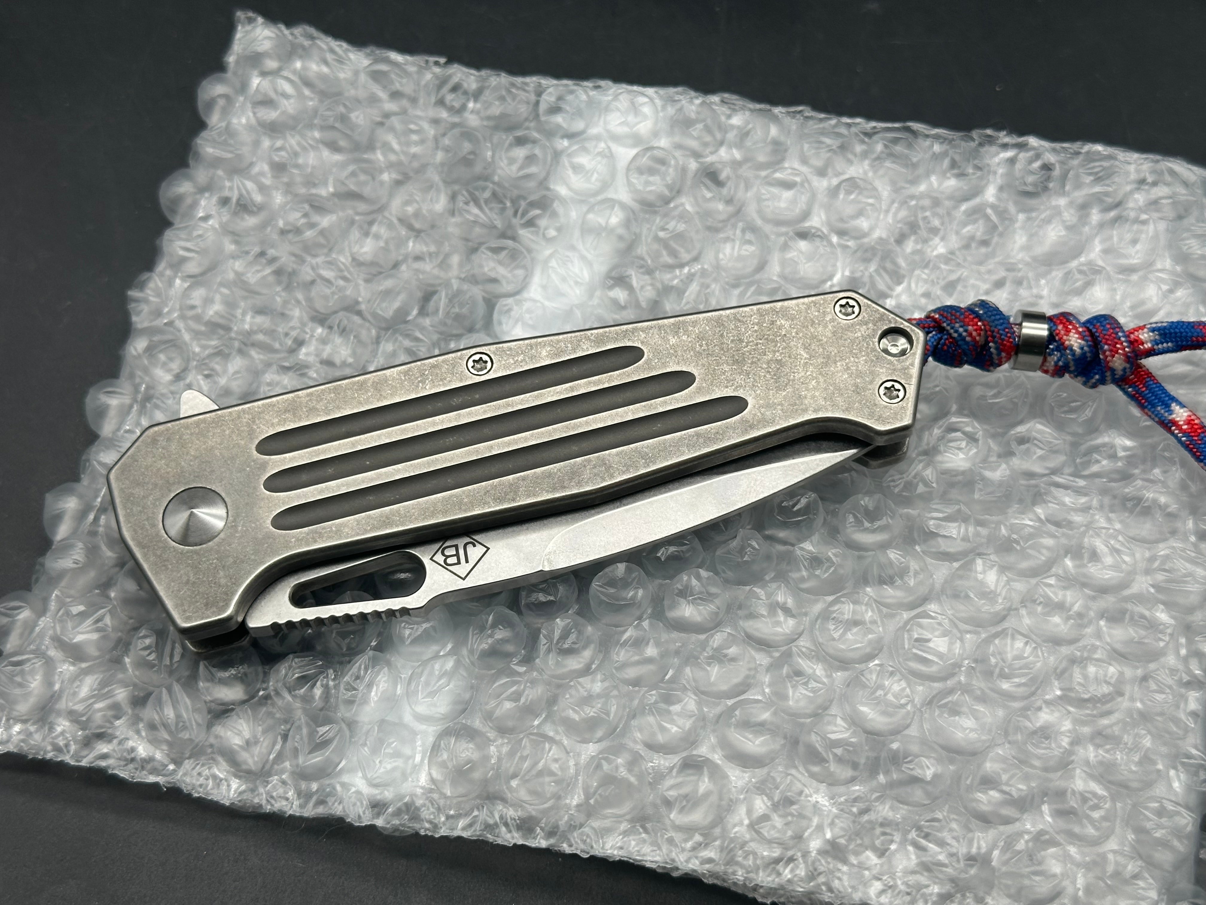 Burke Knives Hitman TAD Edition Flipper Knife - Premium Stonewashed PSF27 Steel Blade with Titanium Handle - EDC, Outdoor Survival, Camping & Tactical Use