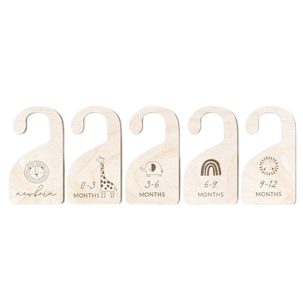 Colorful Wooden Baby Closet Dividers Set of 5 - Nursery Organizers for Newborn to 12 Months (Rainbow/Space Theme) - Perfect for Baby Girl & Boy Room Organization & Clothes Storage