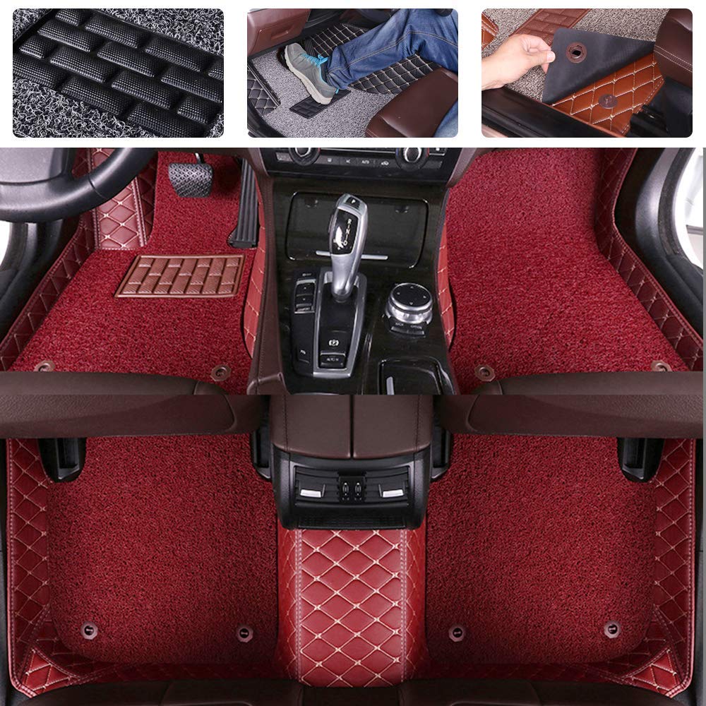Premium Custom Car Floor Mats for Kia Sportage 2012-2020 - Double Layer PU Leather & PVC Non-Slip Floor Liners - Front & Rear Seat Protection (Wine Red) - Perfect for All-Weather Use, Road Trips & Daily Commuting