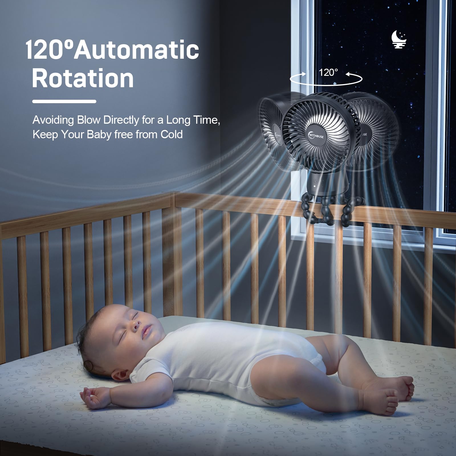20000mAh Portable Stroller Fan with Power Bank & LED Light - 120° Auto Oscillation, Detachable Tripod, Rechargeable Battery - Perfect for Baby Crib, Car Seat, Travel, Office & Home Use