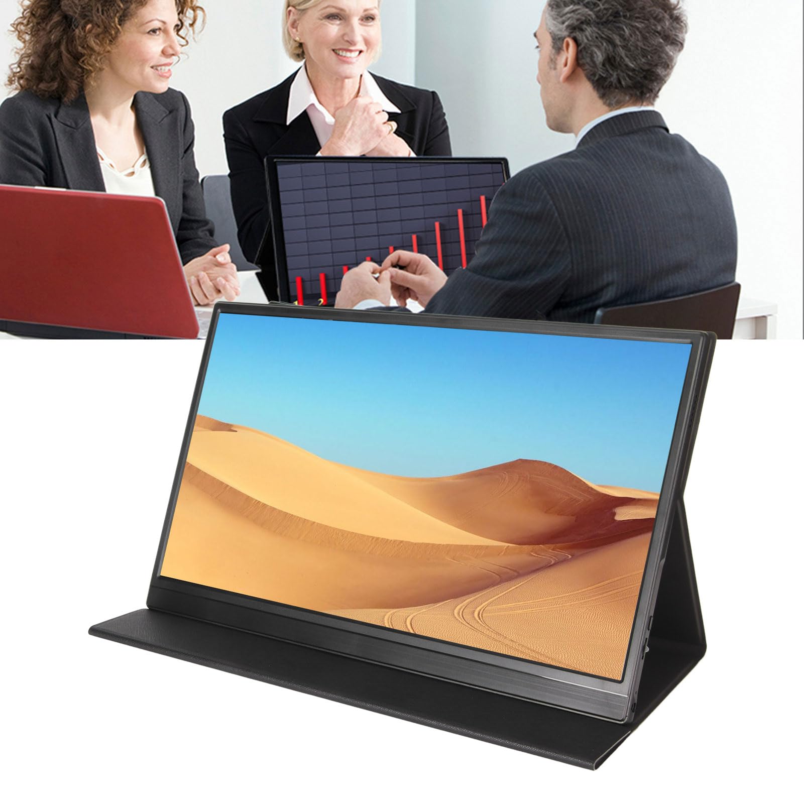 15.6 Inch FHD Portable Monitor with USB-C, Mini HDMI, Plug and Play, 100-240V, Eye Care Technology & Built-in Speaker for Laptop, PC, Gaming, Office Work (European Plug) - Perfect for Remote Work, Travel & Multi-Screen Setup