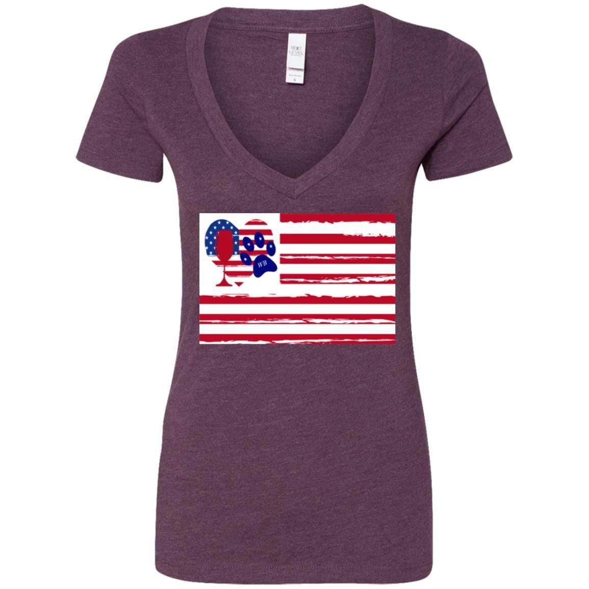 American Flag Wine Paw Heart Deep V Neck T-Shirt for Women | Patriotic Casual Wear | Perfect for Parties, BBQ & 4th of July Celebrations