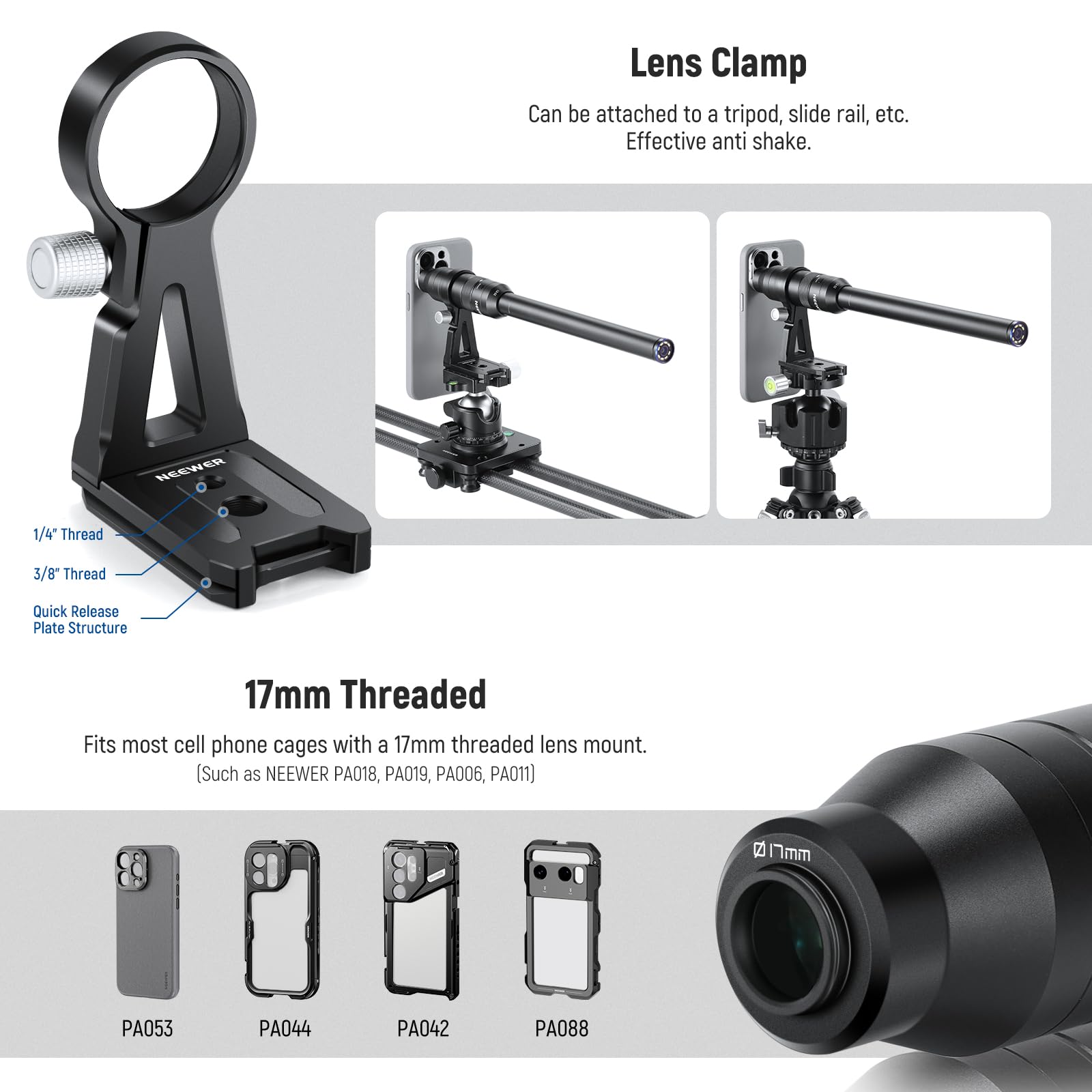 NEEWER 18mm 2X Macro Probe Lens with 17mm Thread - Compatible with iPhone & Samsung - Perfect for Mobile Phone Video Recording & Close-Up Photography - Works with NEEWER Phone Cage/Case (17mm Lens Adapter) - Ideal for Vlogging, Product Photography & Macro Shots (Model: LS-51)