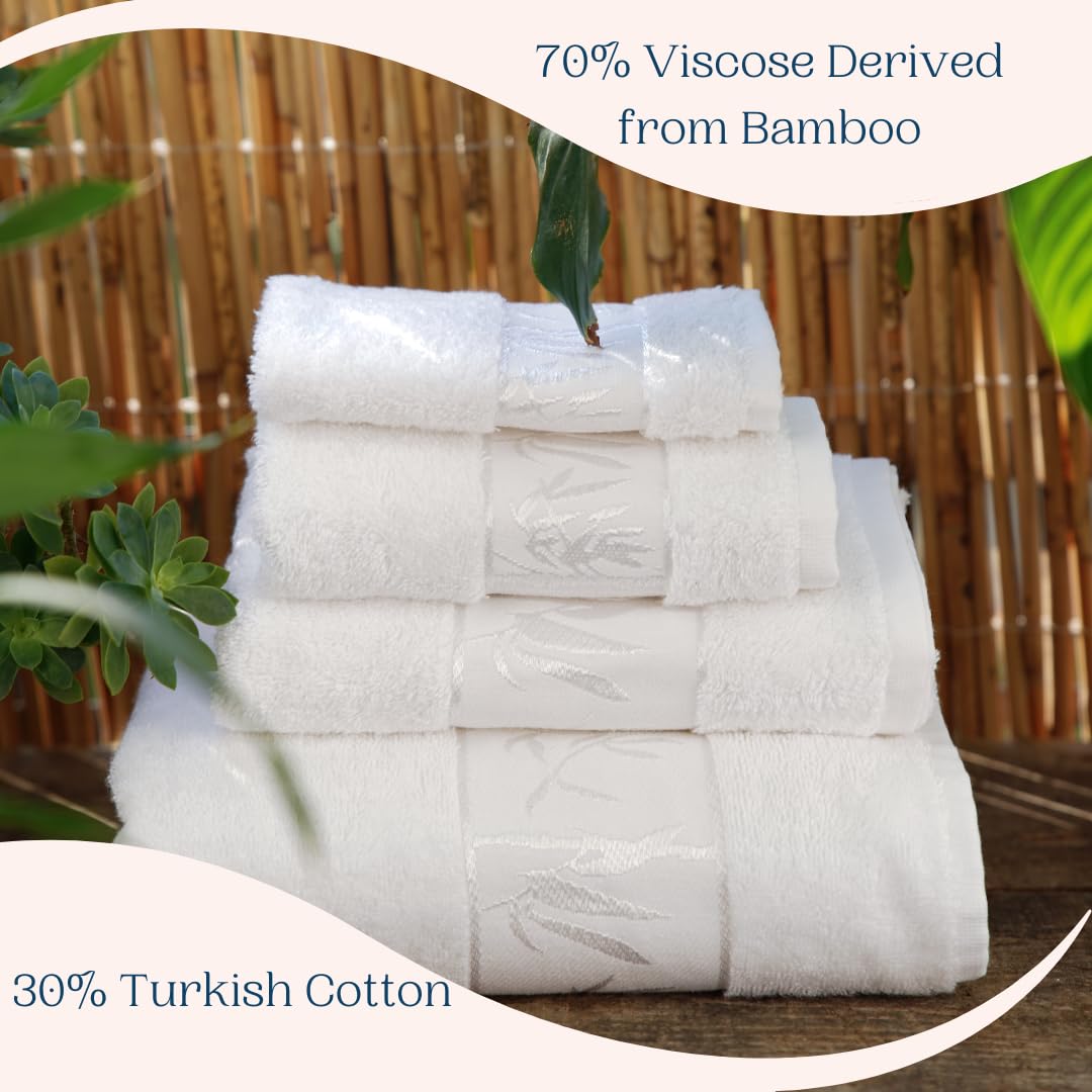 Luxury 4-Piece Super Soft Bath Towel Set - Premium Bamboo Viscose & Turkish Cotton for Spa-Like Experience | Perfect for Bathroom, Beach, Gym & Hotel Use
