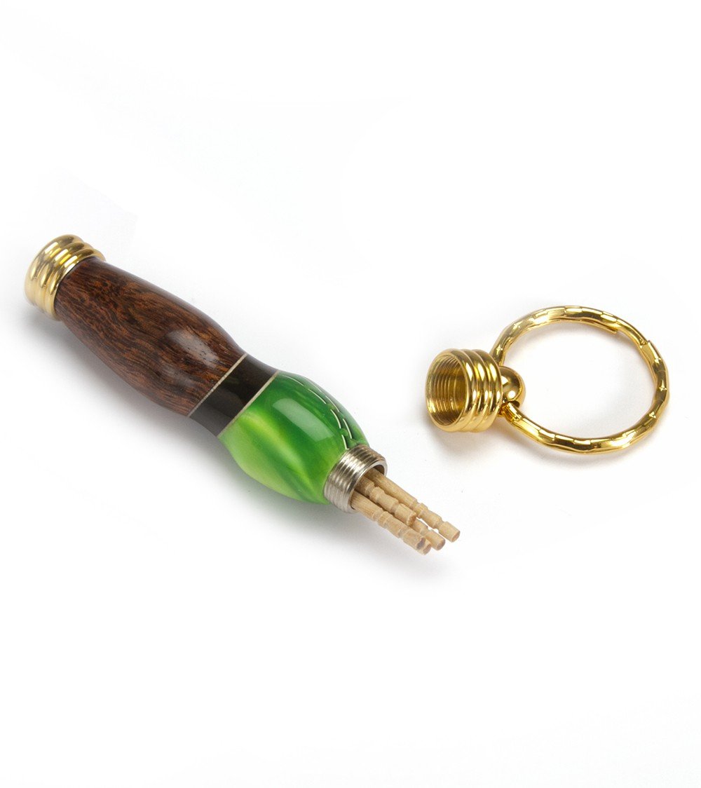 Premium Koa Wood Toothpick Holder Keychain - Handcrafted by Dale Dennison - Perfect for Travel, Camping & Daily Use (Multiple Color Options)